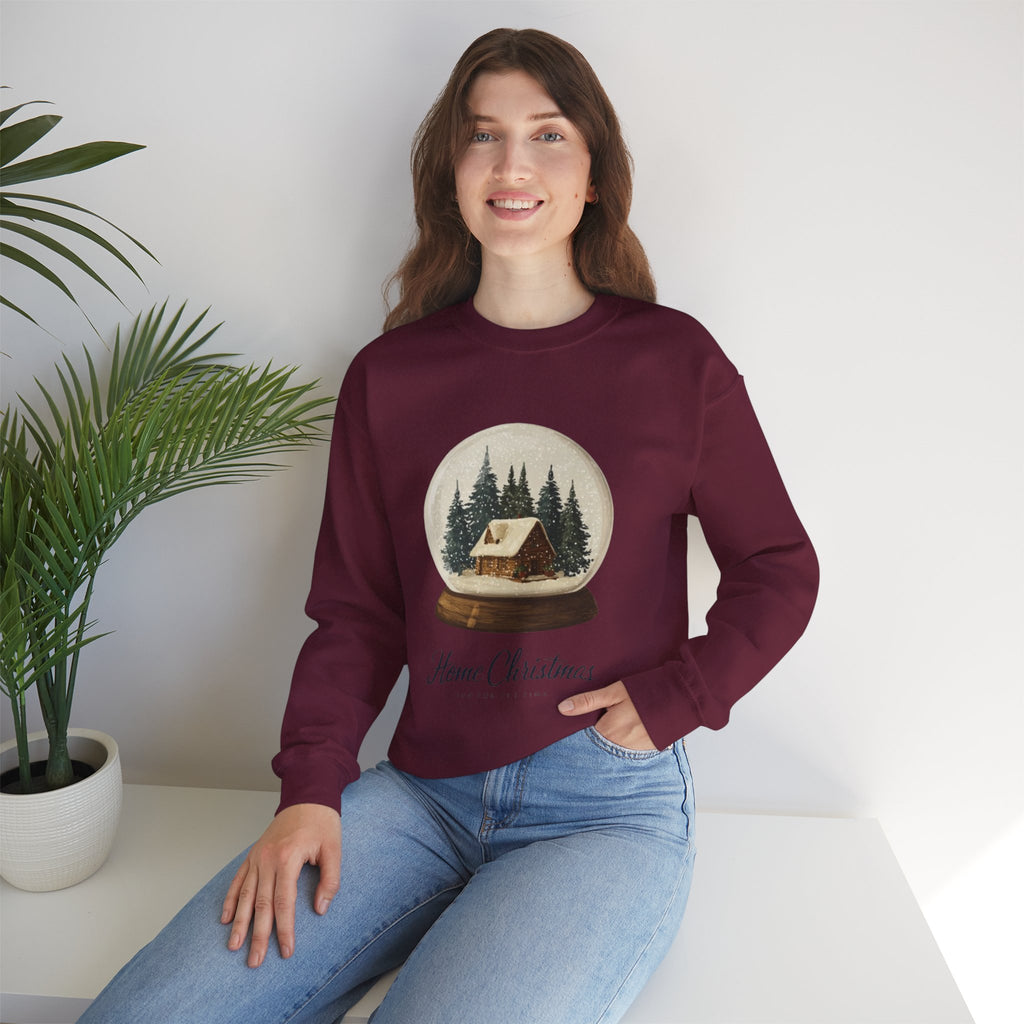 Christmas Snow Globe Sweatshirt — "Home Christmas" Cozy Cabin Crewneck