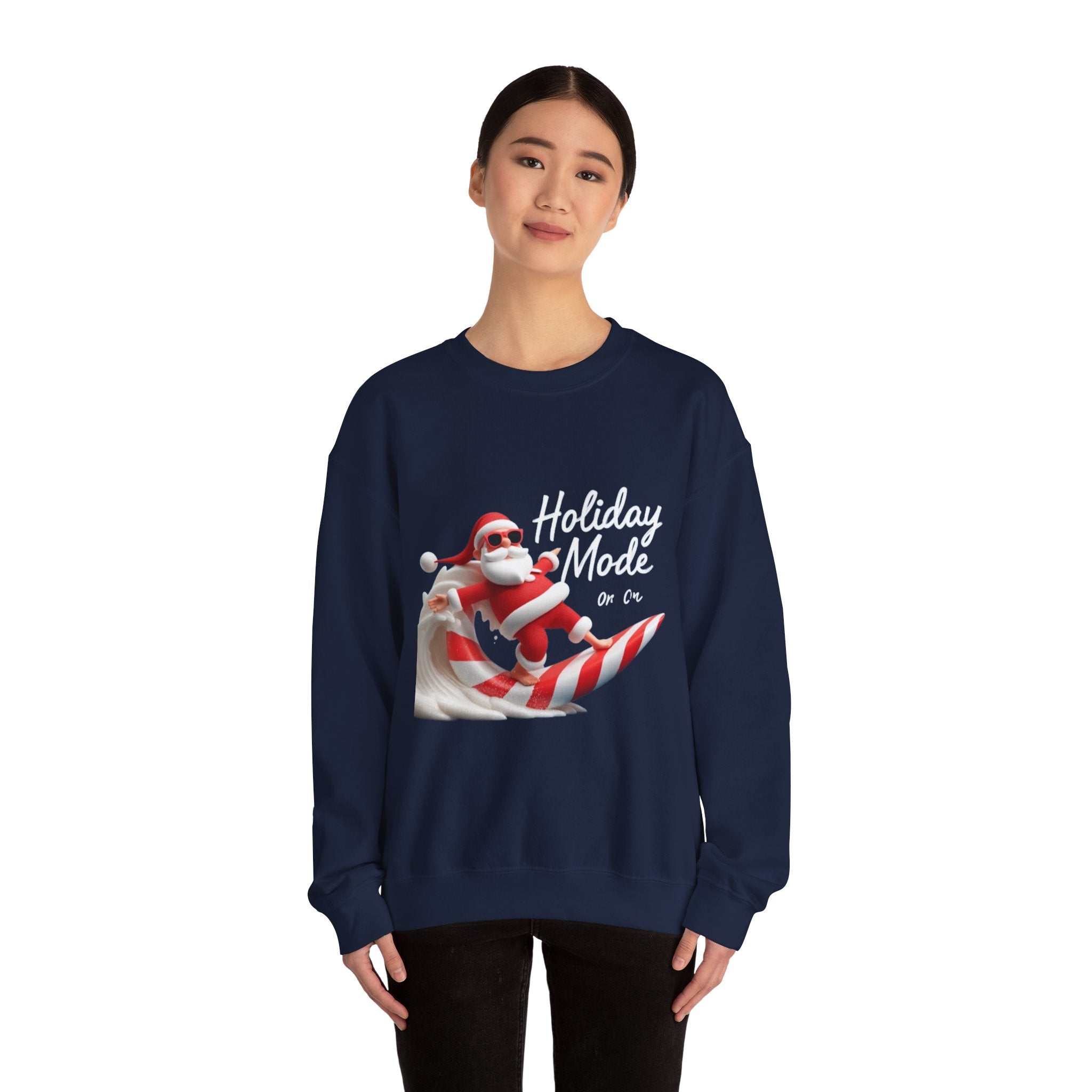 Santa Surfing Candy Cane Crewneck Sweatshirt