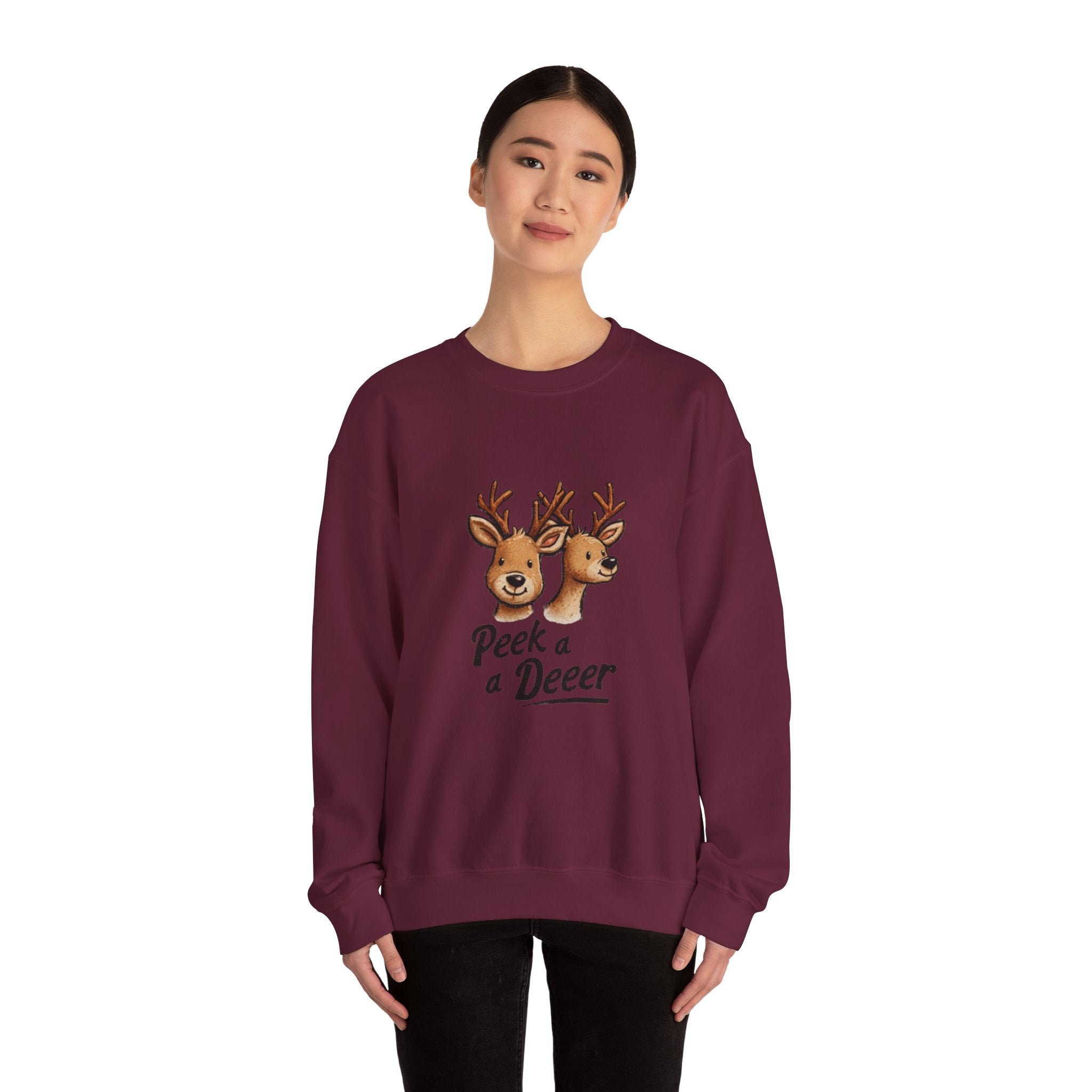 Peek a Deeer Sweatshirt — Cute Reindeer Holiday Crewneck