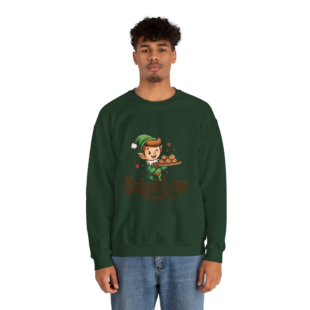 Crewneck Sweatshirt — "Baked with Love" Elf Cookie Baker Holiday Tee