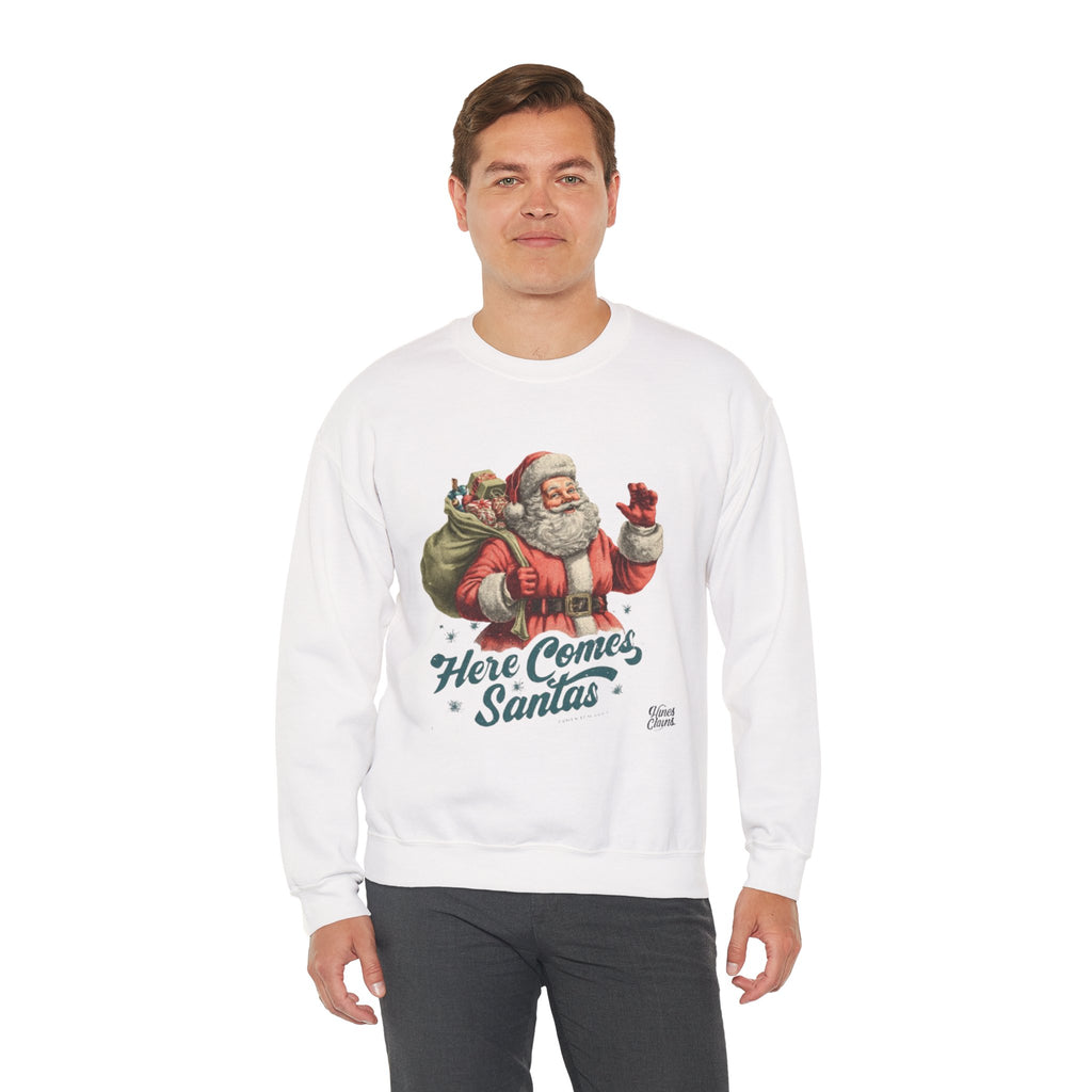 Santa Crewneck Sweatshirt — 'Here Comes Santa' Vintage Christmas Sweater