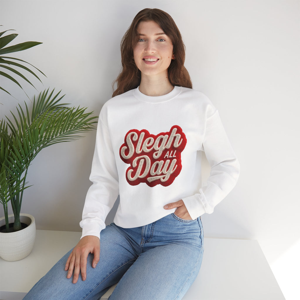 Sleigh All Day Crewneck Sweatshirt — Retro Holiday Christmas Pullover