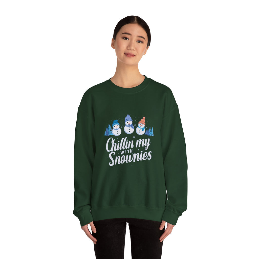 Crewneck Sweatshirt — "Chillin' My With Snowmies" Cute Snowman Holiday Pullover