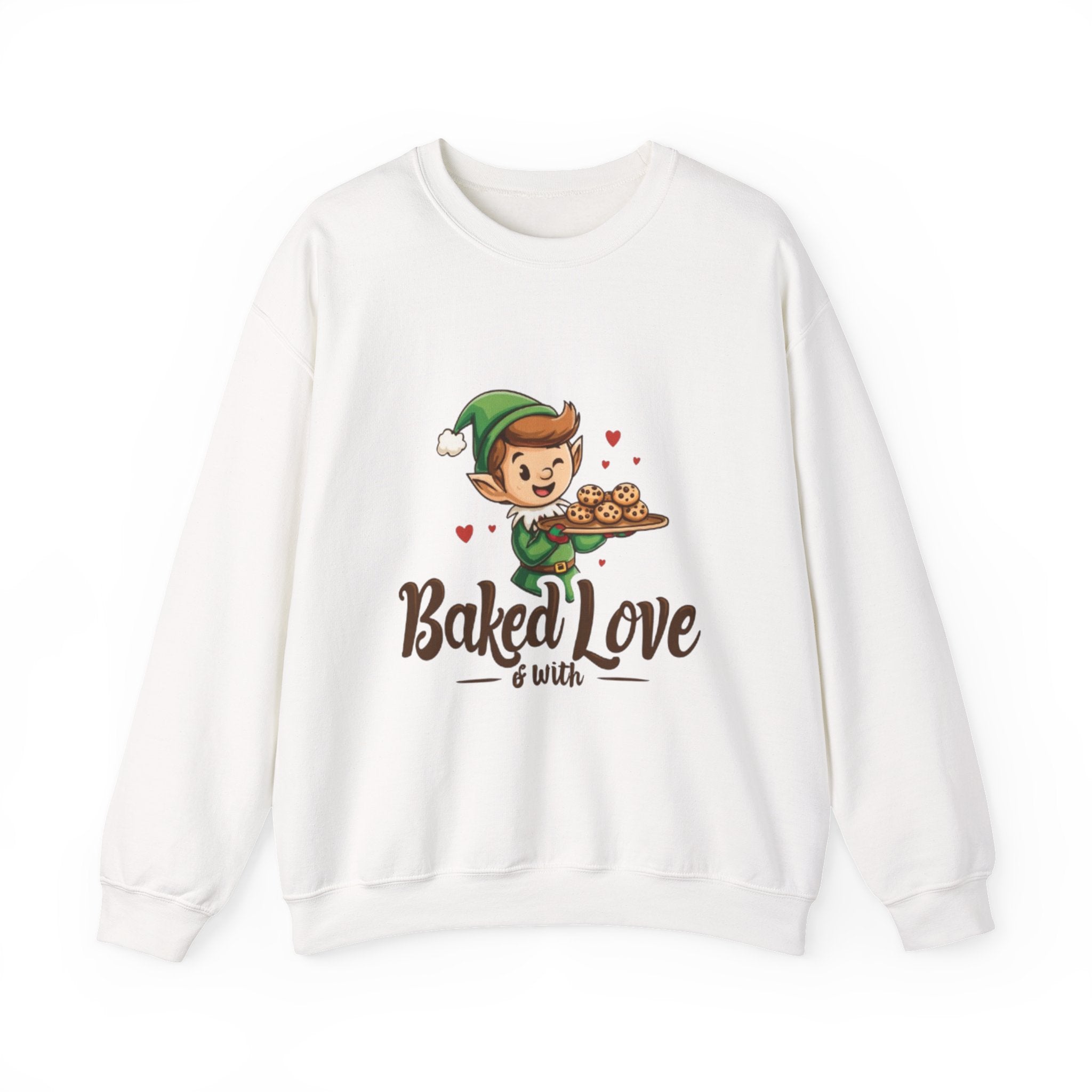 Crewneck Sweatshirt — "Baked with Love" Elf Cookie Baker Holiday Tee