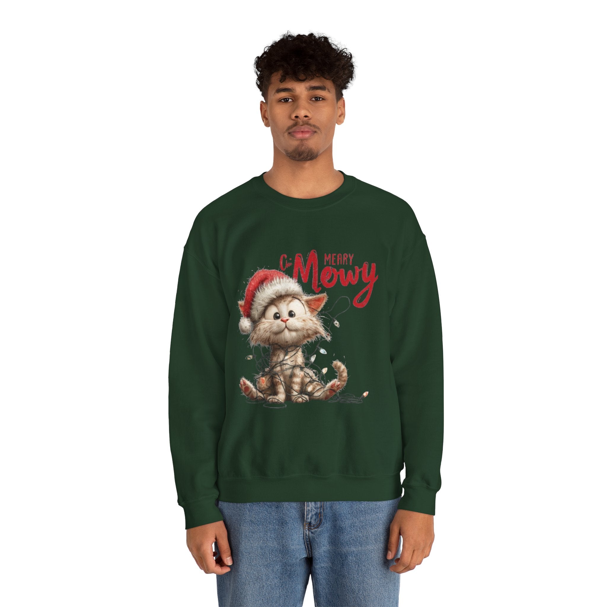 Merry Mewry Cat Sweatshirt — Cute Christmas Kitty Crewneck