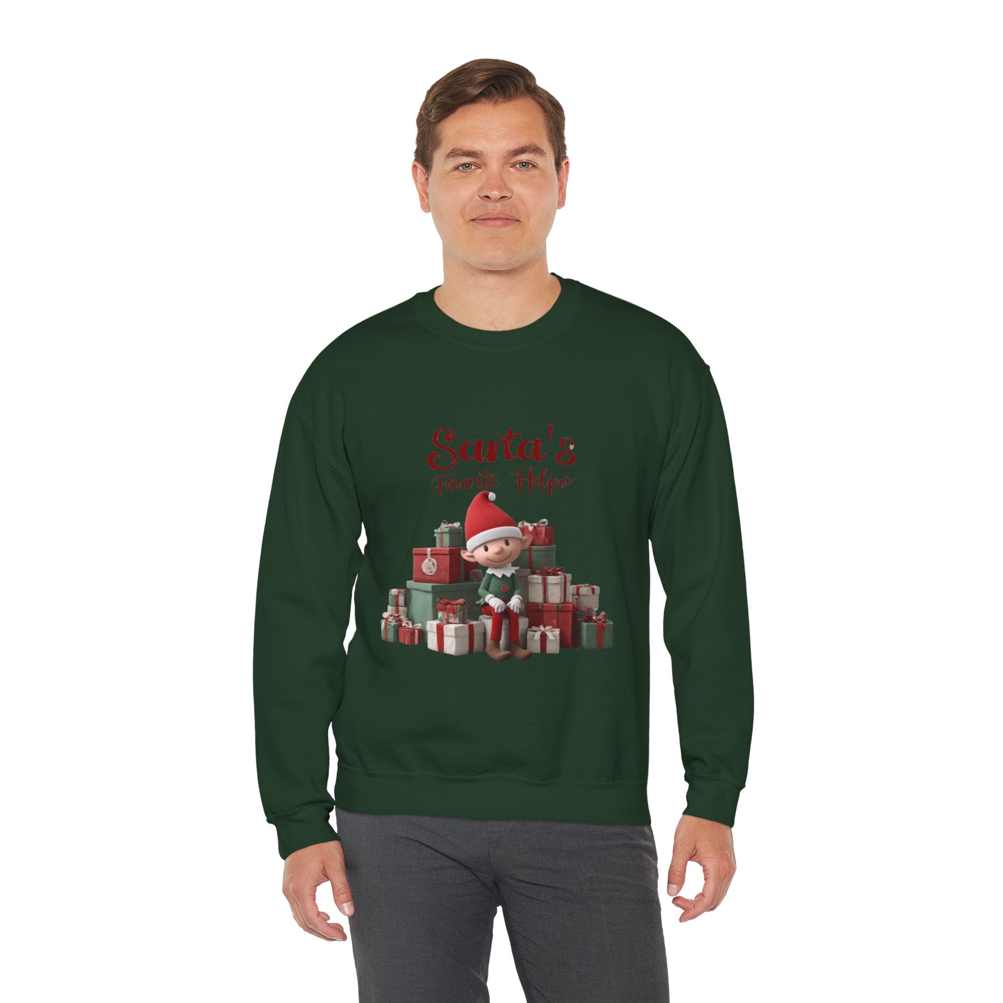 Crewneck Sweatshirt — "Santa's Favorite Helper" Elf Graphic Christmas Pullover
