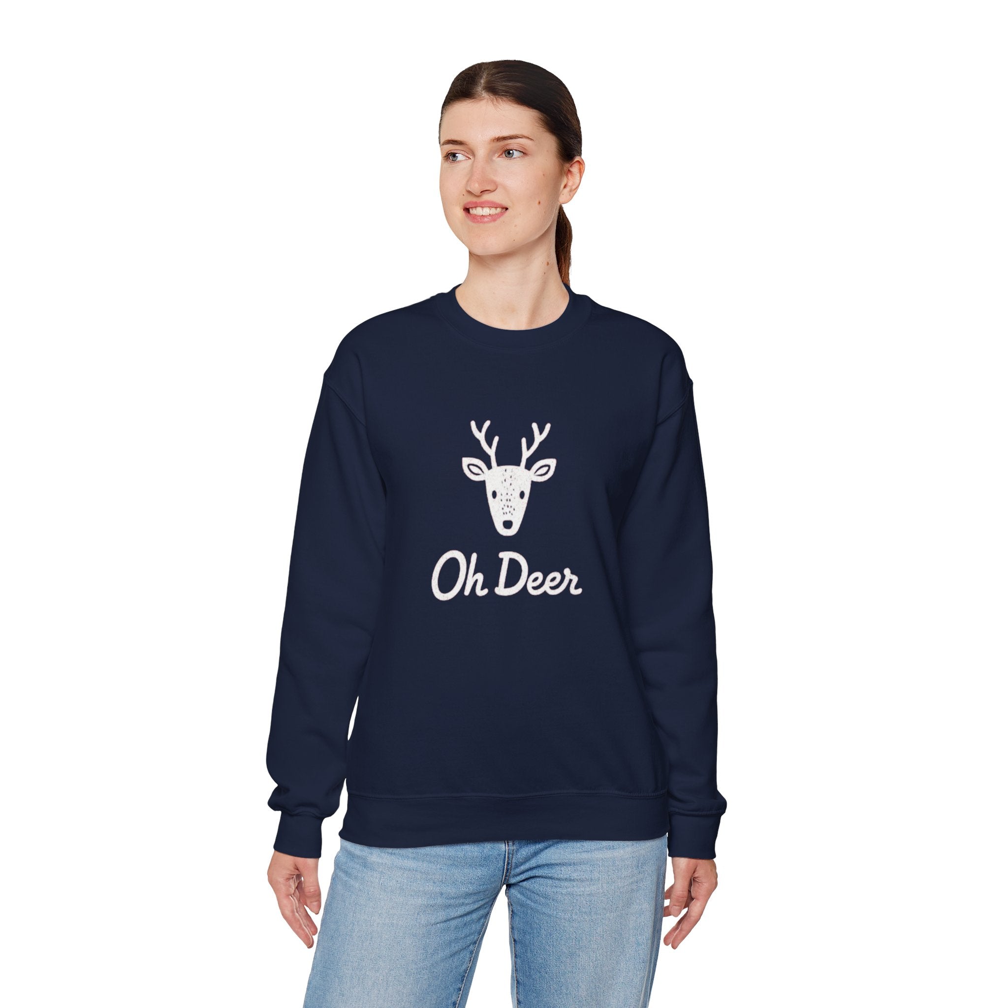 Oh Deer Sweatshirt — Cute Deer Head Graphic Holiday Crewneck