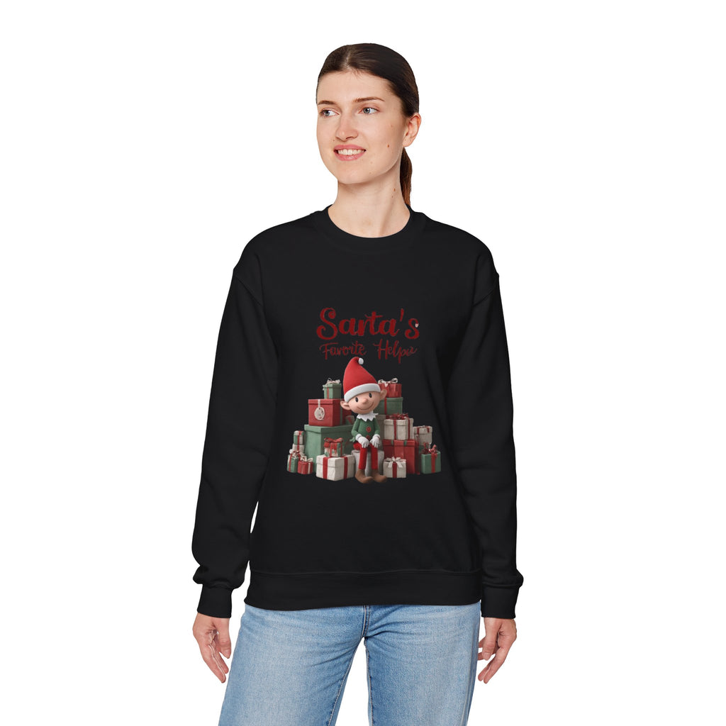 Crewneck Sweatshirt — "Santa's Favorite Helper" Elf Graphic Christmas Pullover