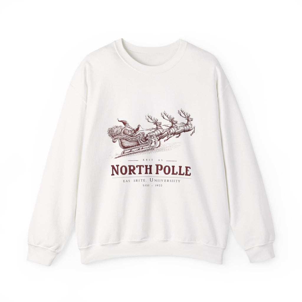 North Pole Crewneck Sweatshirt — Vintage Santa Sleigh Christmas Pullover