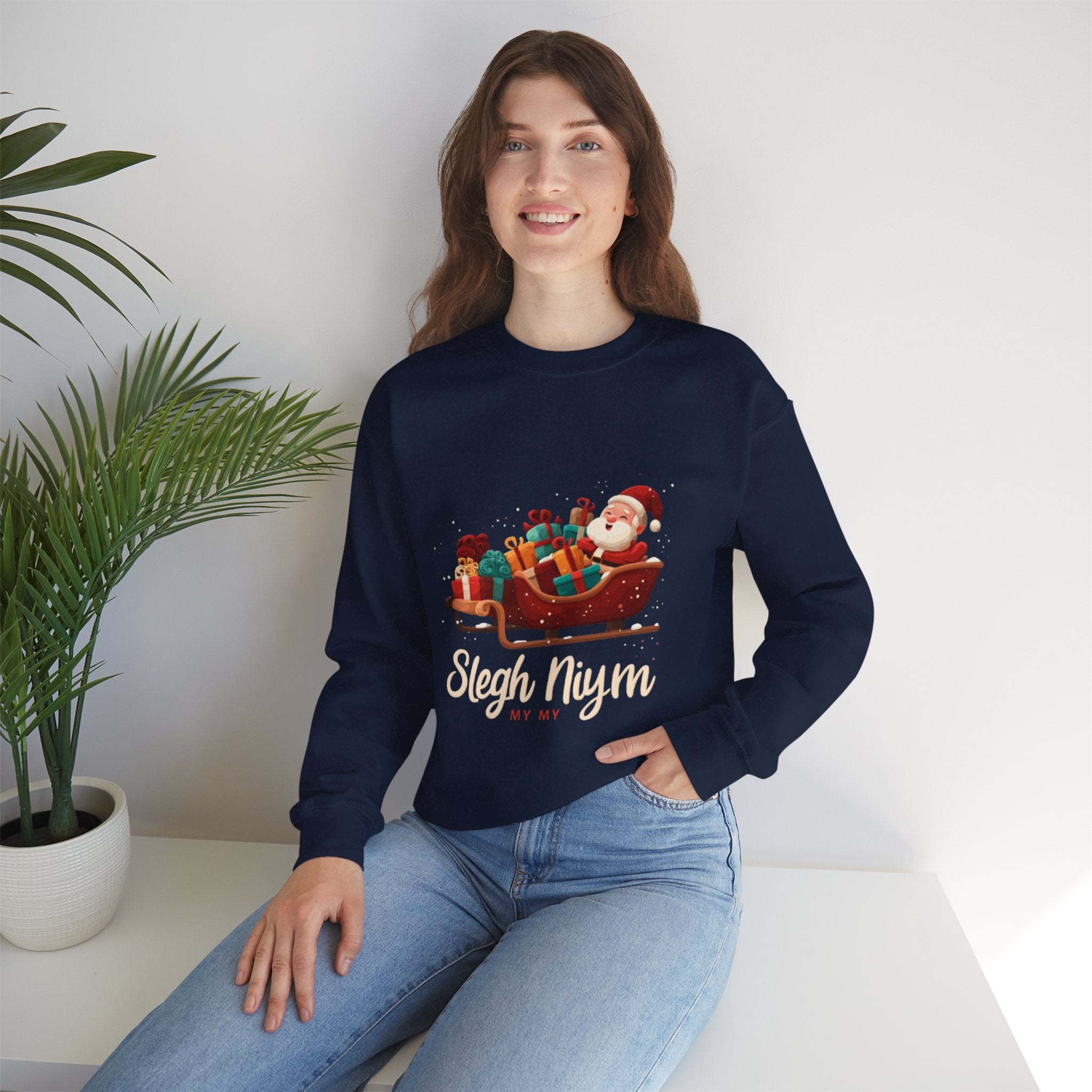 Christmas Santa Sleigh Crewneck Sweatshirt — "Sleigh Niym" Holiday Graphic