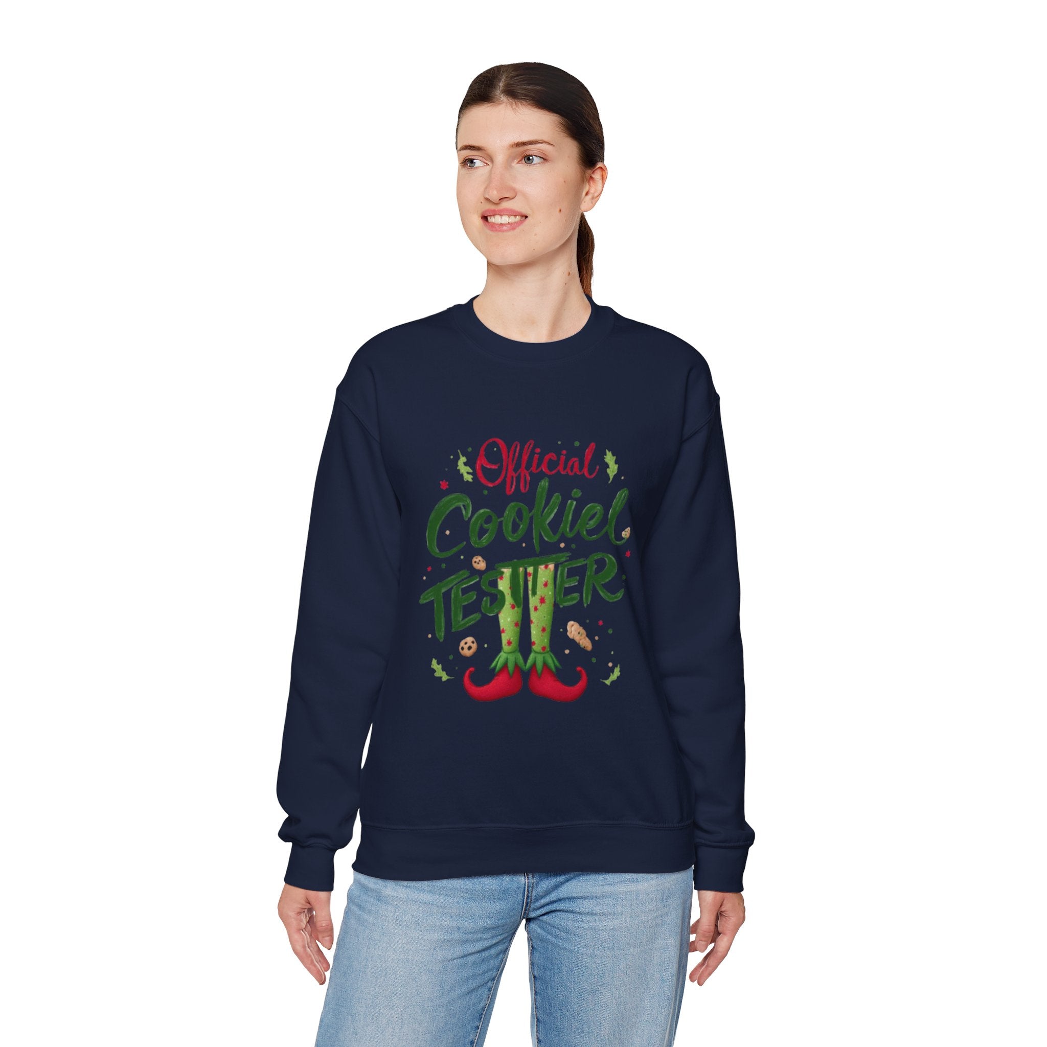 Crewneck Sweatshirt - "Official Cookie Tester" Elf Legs Christmas Holiday Sweater