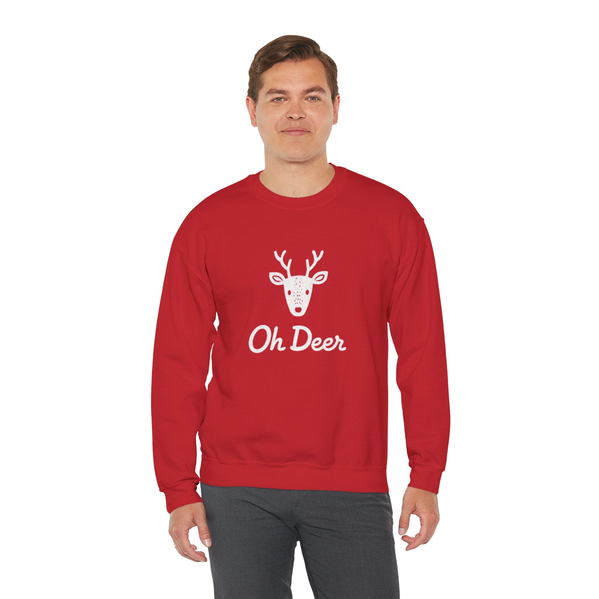 Oh Deer Sweatshirt — Cute Deer Head Graphic Holiday Crewneck