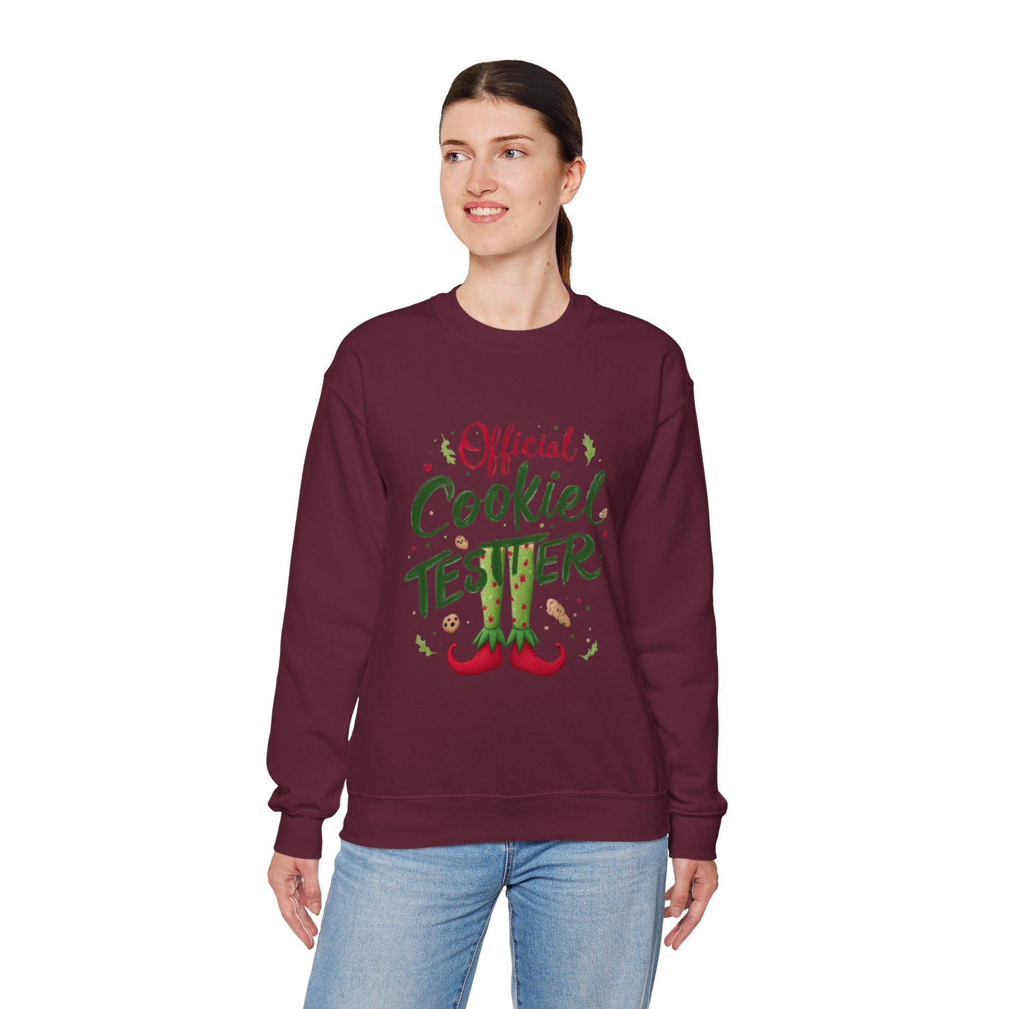Crewneck Sweatshirt - "Official Cookie Tester" Elf Legs Christmas Holiday Sweater