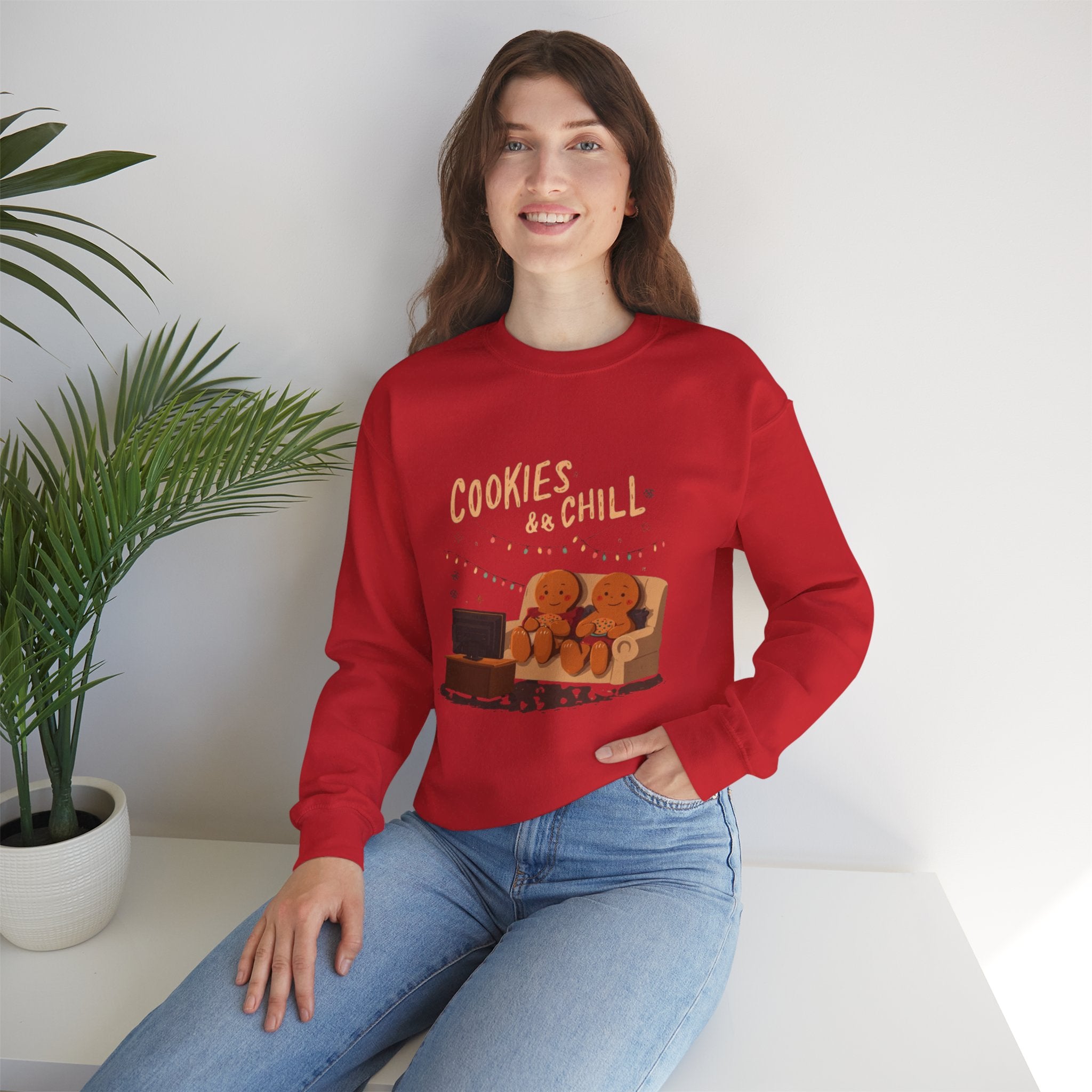 Cookies & Chill Sweatshirt — Cute Gingerbread Movie Night Crewneck