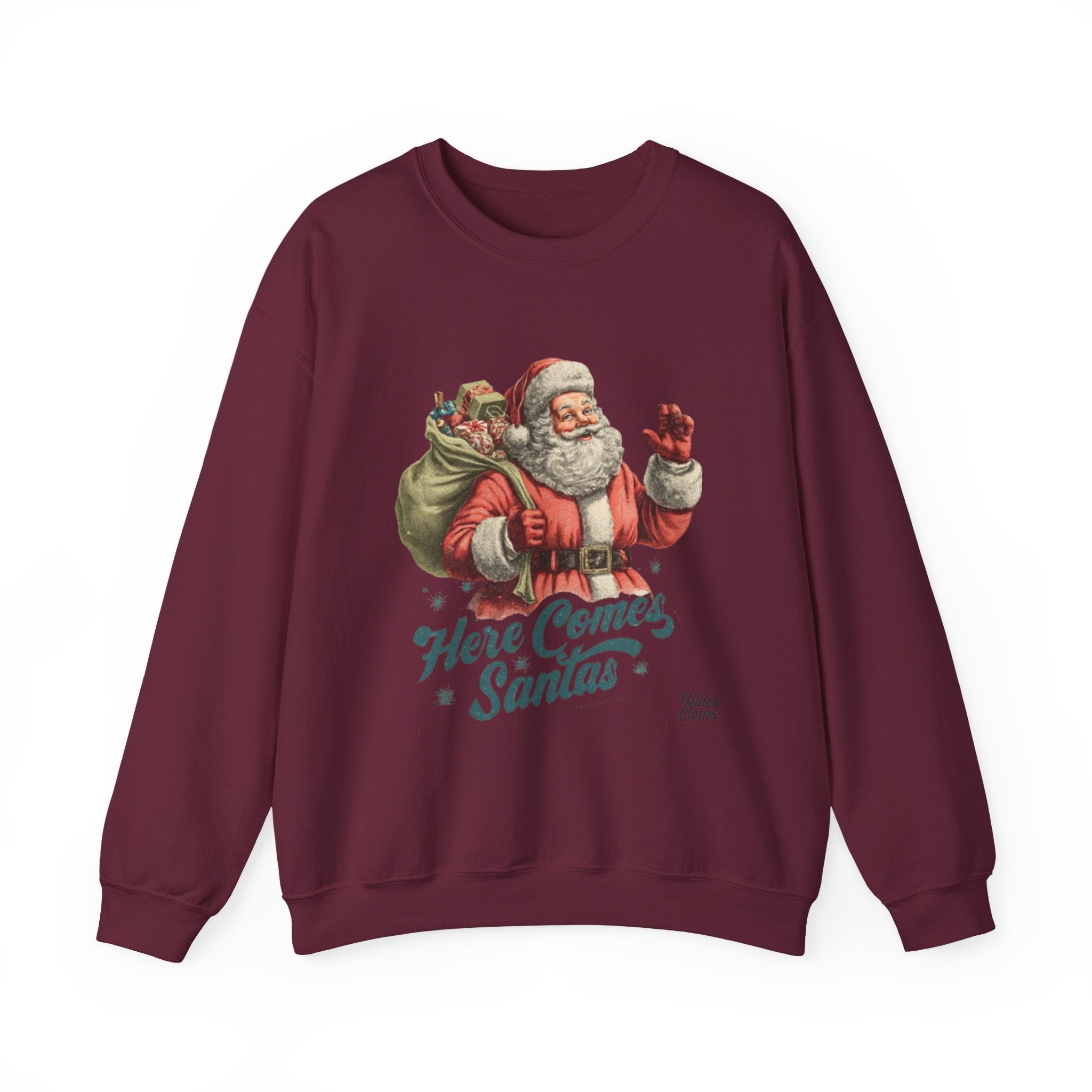 Santa Crewneck Sweatshirt — 'Here Comes Santa' Vintage Christmas Sweater