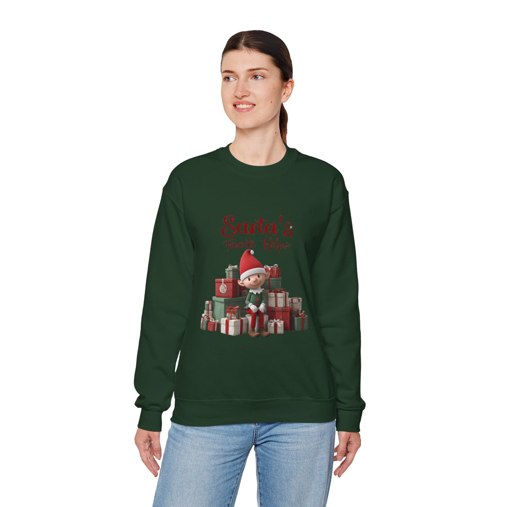Crewneck Sweatshirt — "Santa's Favorite Helper" Elf Graphic Christmas Pullover