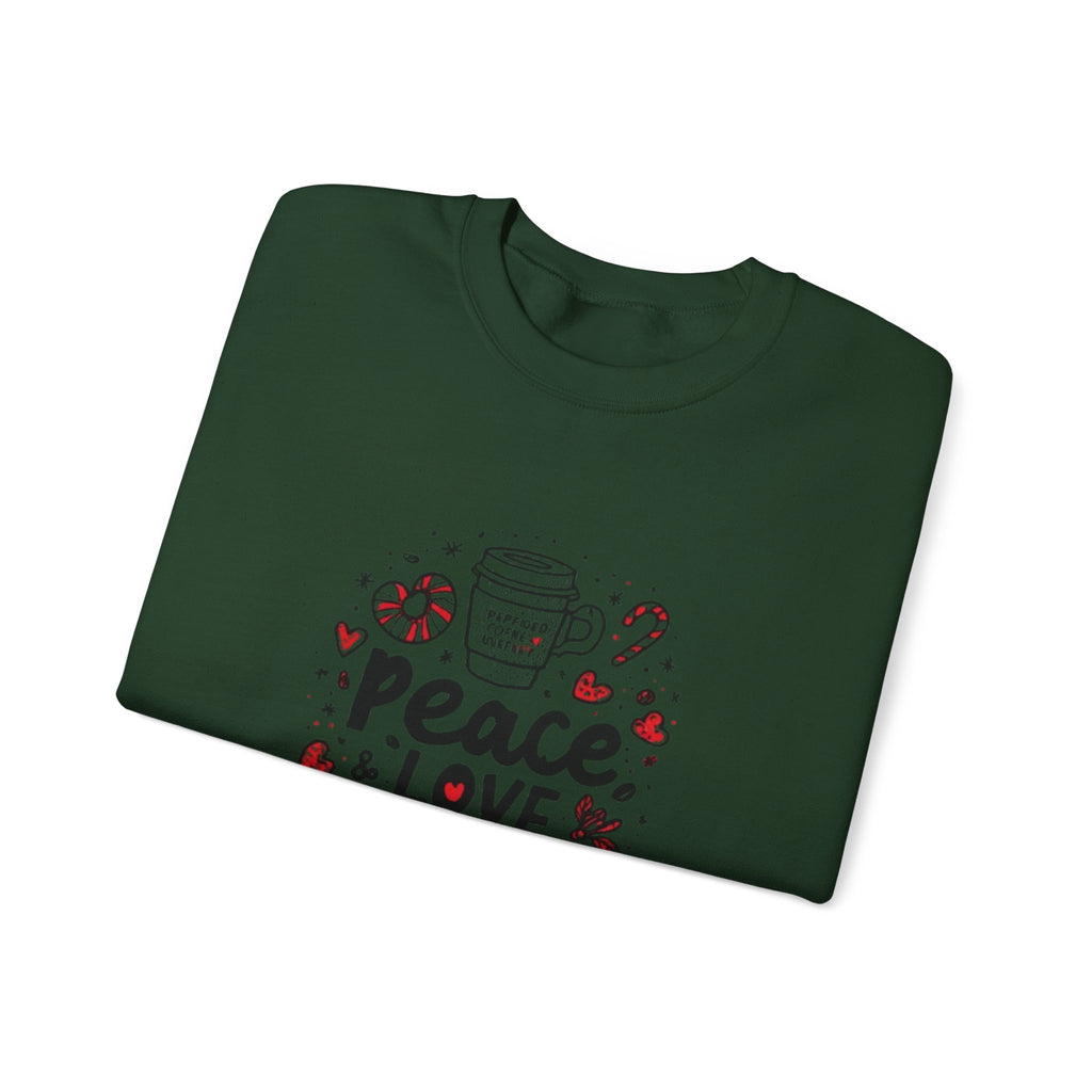 Peppermint Mocha Crewneck Sweatshirt — "Peace & Love Mocha" Holiday Coffee Sweater