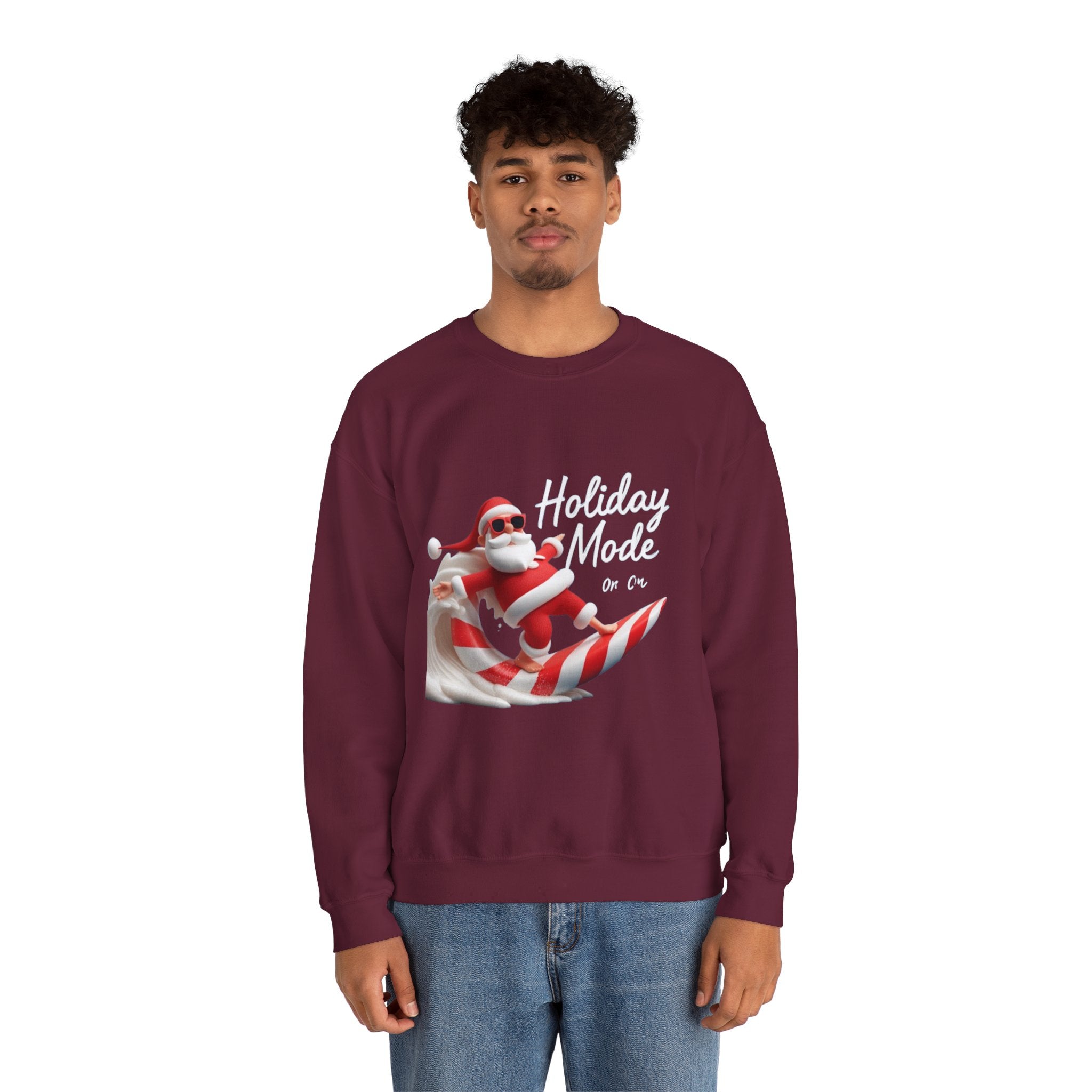 Santa Surfing Candy Cane Crewneck Sweatshirt