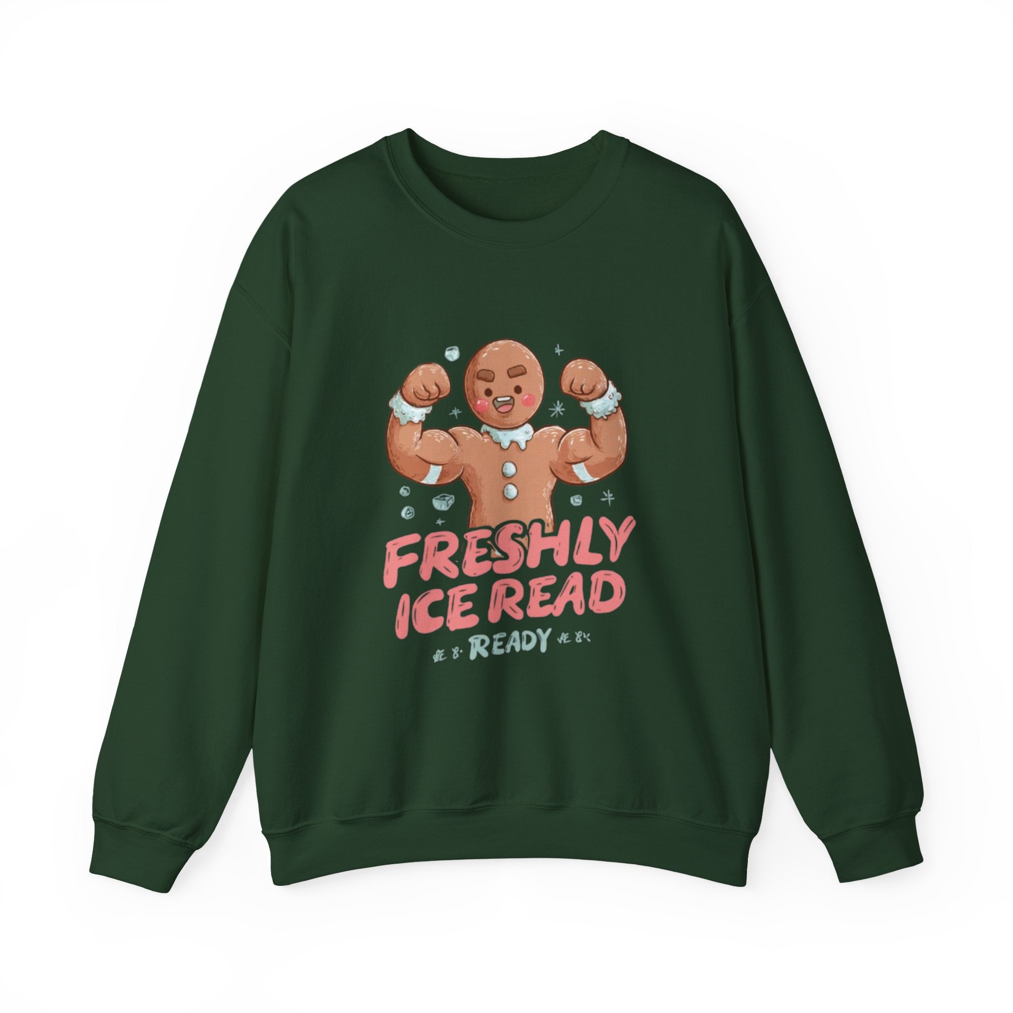 Crewneck Sweatshirt — 'Freshly Iced & Ready' Muscular Gingerbread Holiday Sweatshirt