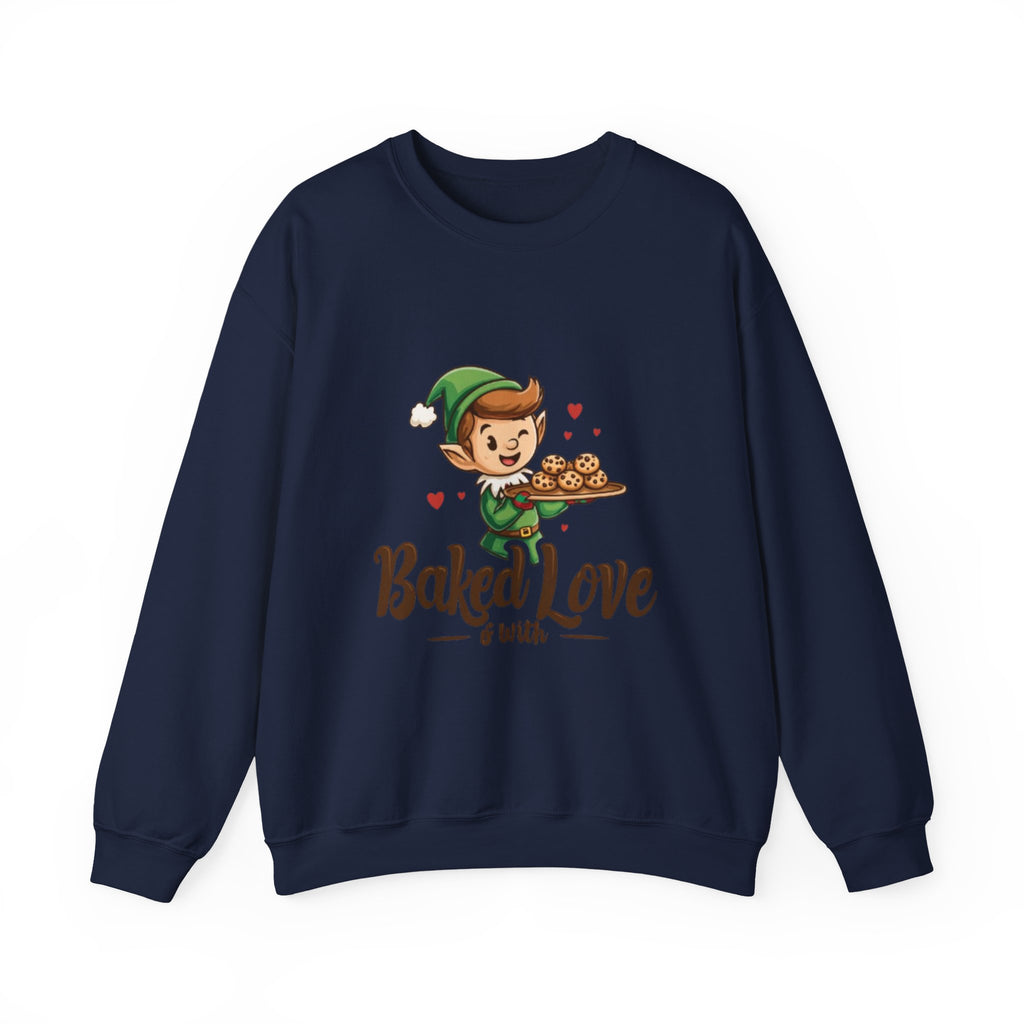 Crewneck Sweatshirt — "Baked with Love" Elf Cookie Baker Holiday Tee