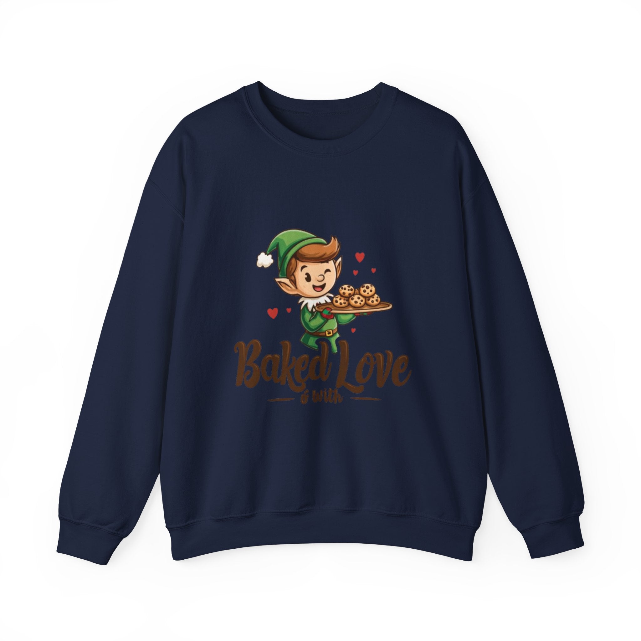 Crewneck Sweatshirt — "Baked with Love" Elf Cookie Baker Holiday Tee