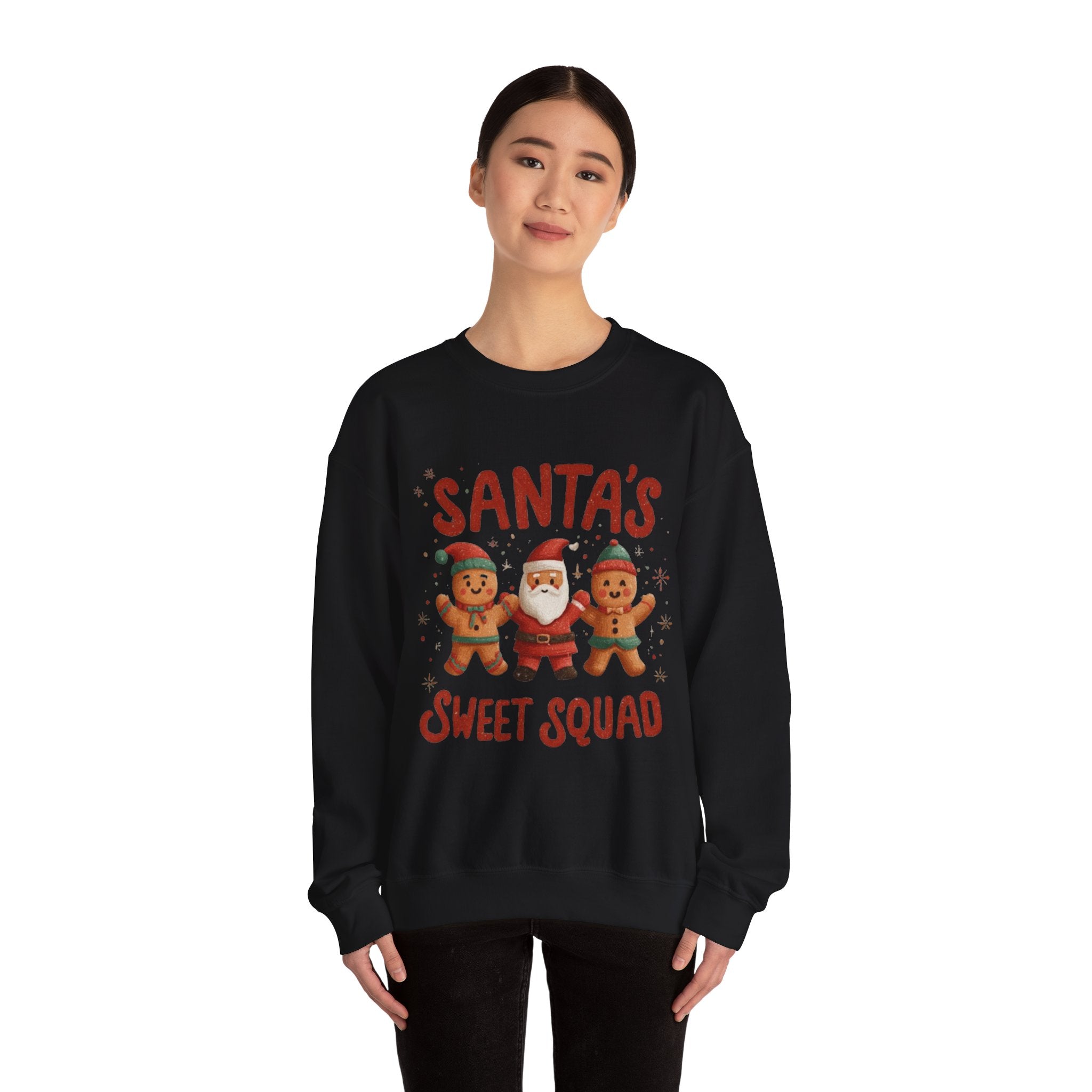 Christmas Sweatshirt - "Santa's Sweet Squad" Gingerbread & Santa Holiday Crewneck