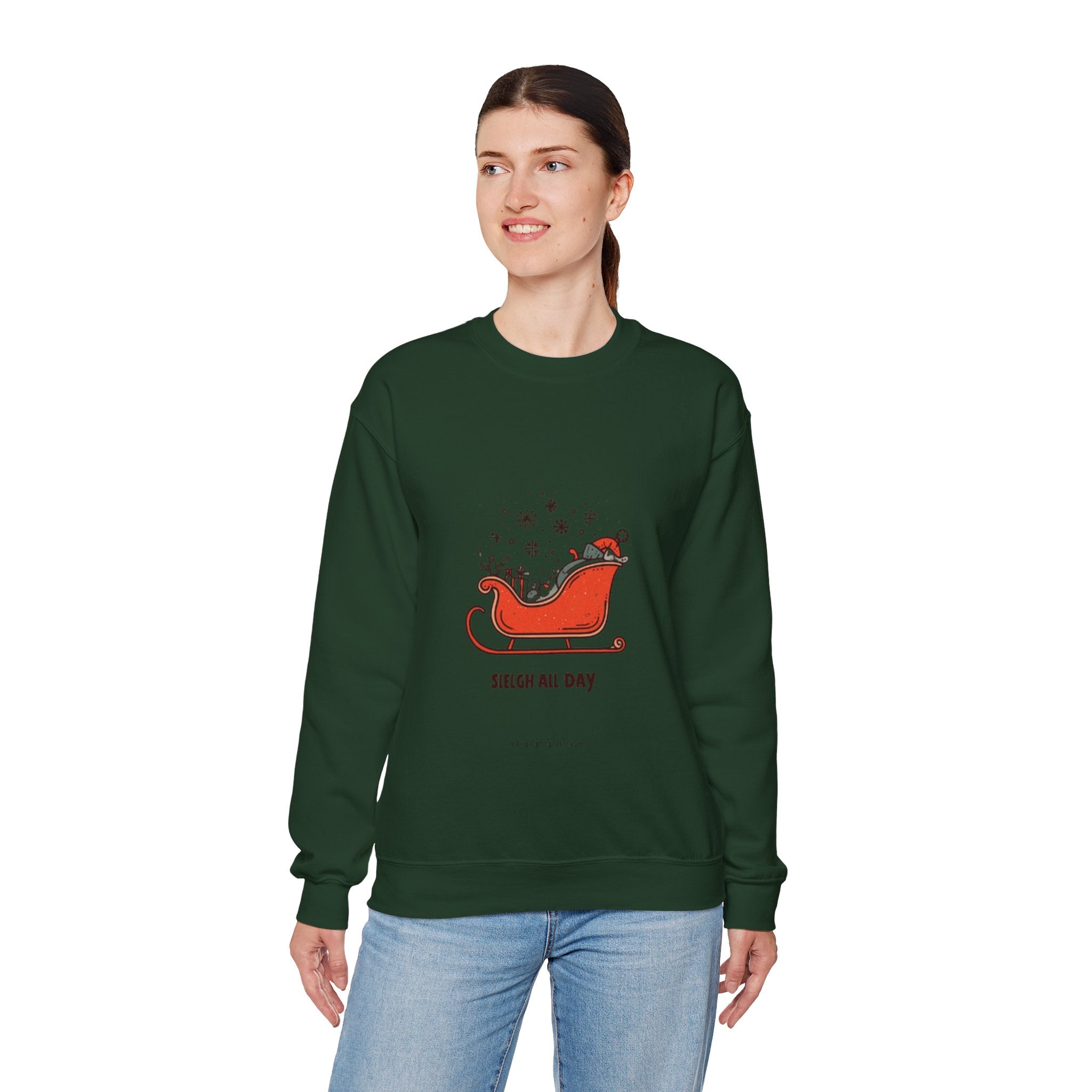 Sweatshirt - 'Sleigh All Day' Red Santa Sleigh Christmas Crewneck