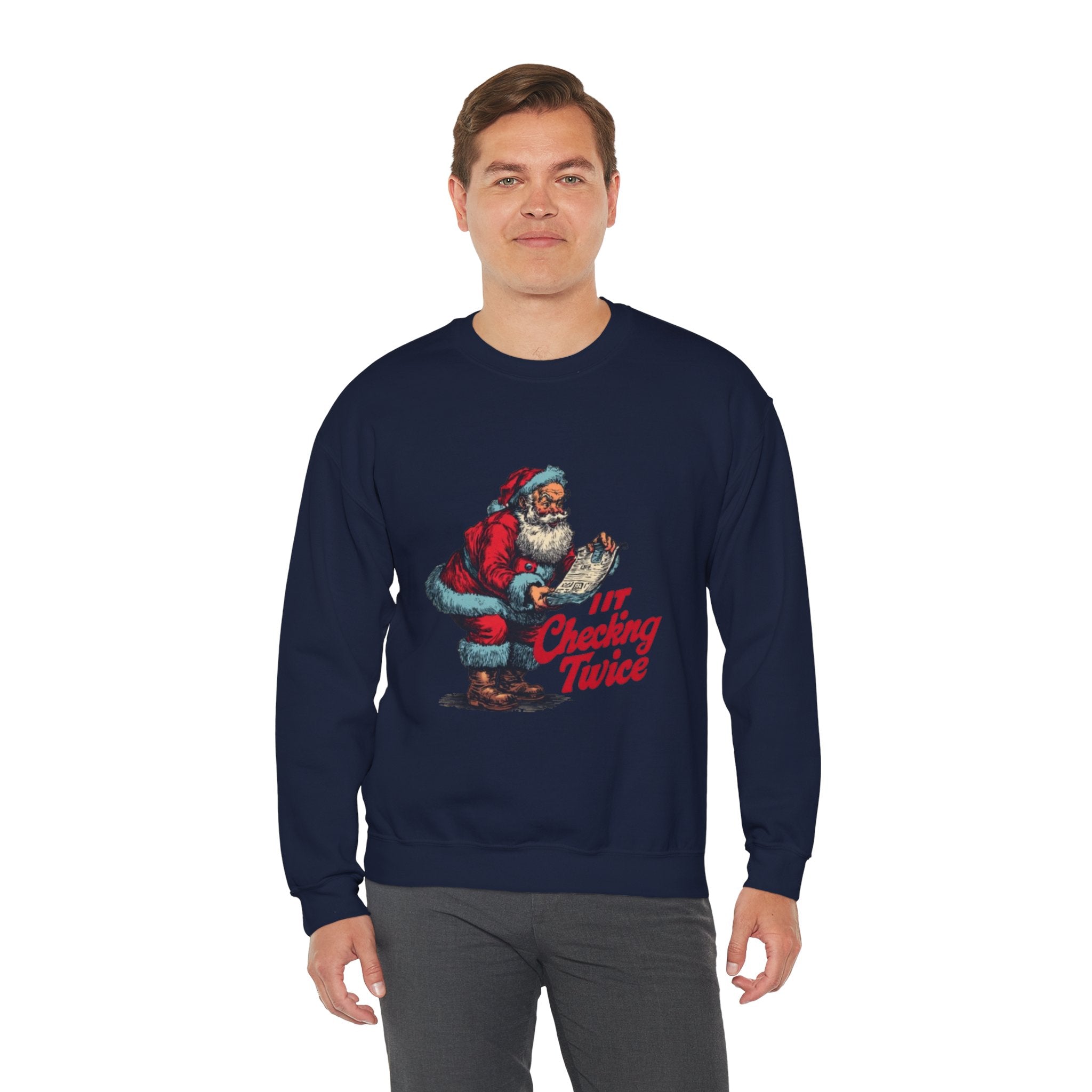 Christmas Sweatshirt - Vintage Santa "I’m Checking Twice" Holiday Crewneck