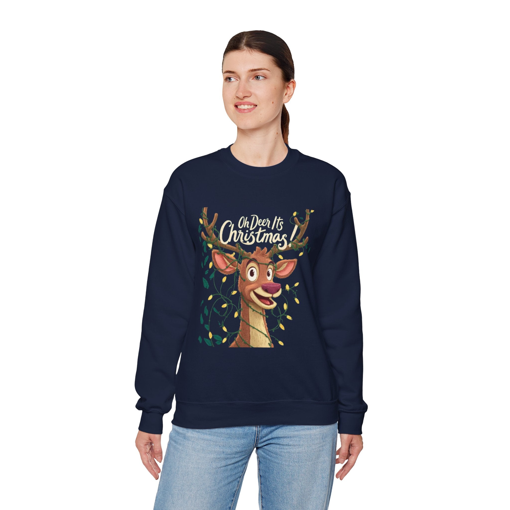 Christmas Reindeer Sweatshirt – "Oh Deer It's Christmas" Cute Holiday Crewneck