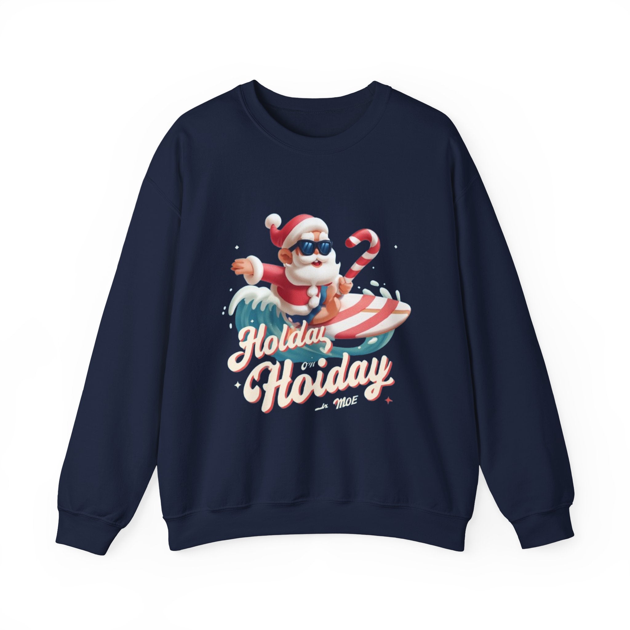 Holiday Holiday Crewneck Sweatshirt — Surfing Santa Christmas Sweatshirt