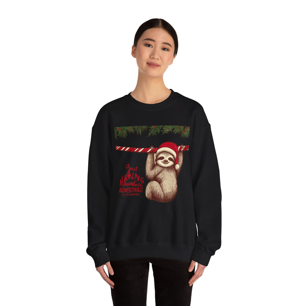 Christmas Sloth Crewneck Sweatshirt – "Just Hanging with My Advent-Christmas" Holiday Sweatshirt