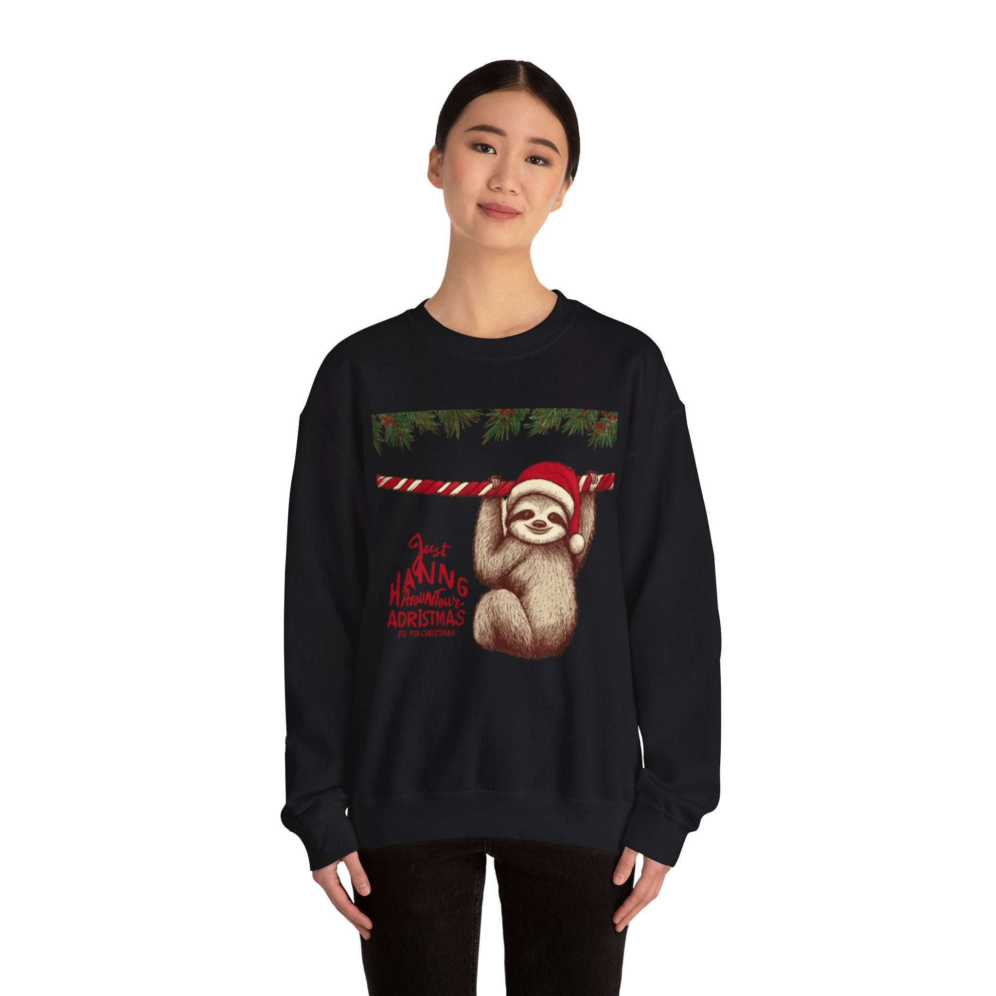 Christmas Sloth Crewneck Sweatshirt – "Just Hanging with My Advent-Christmas" Holiday Sweatshirt