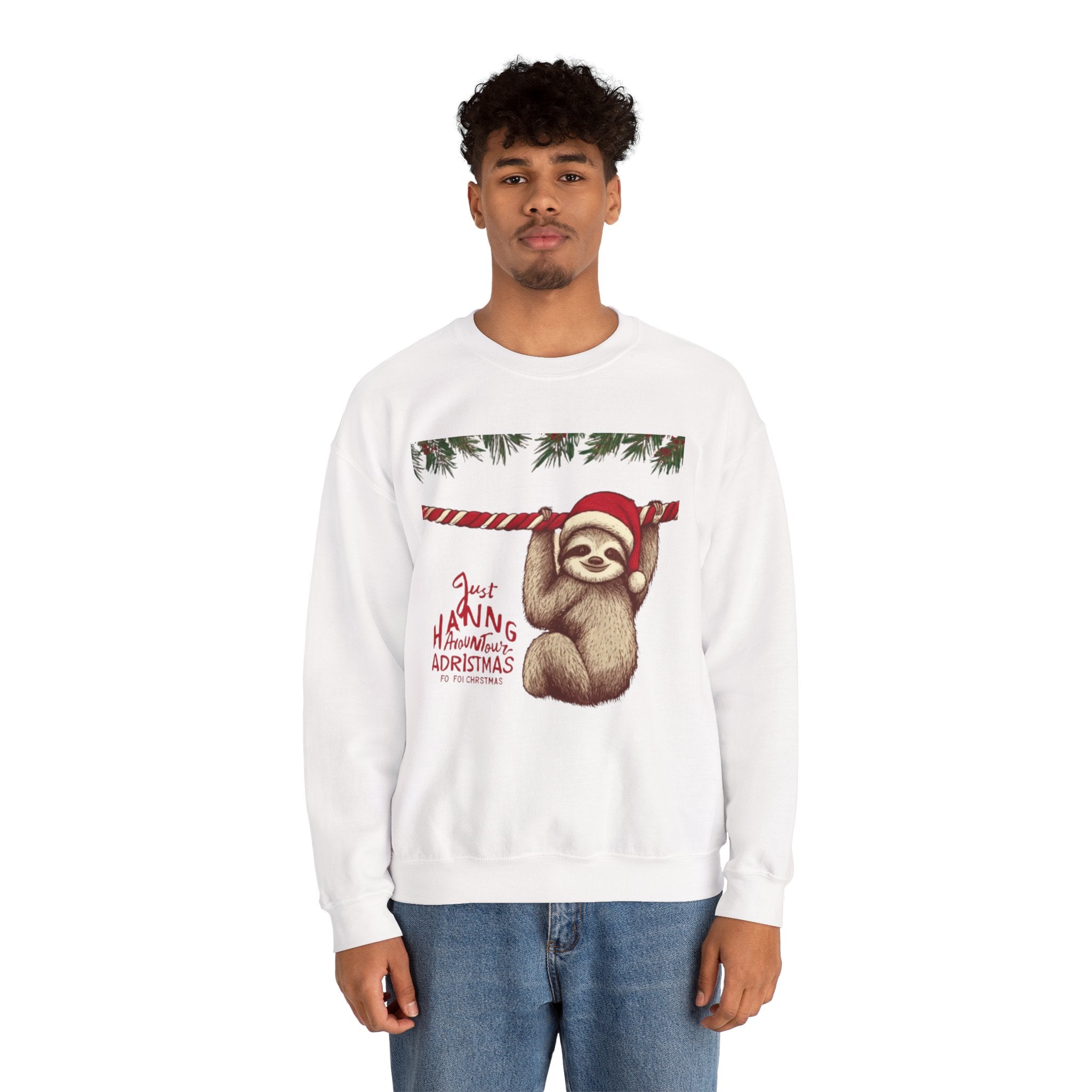 Christmas Sloth Crewneck Sweatshirt – "Just Hanging with My Advent-Christmas" Holiday Sweatshirt