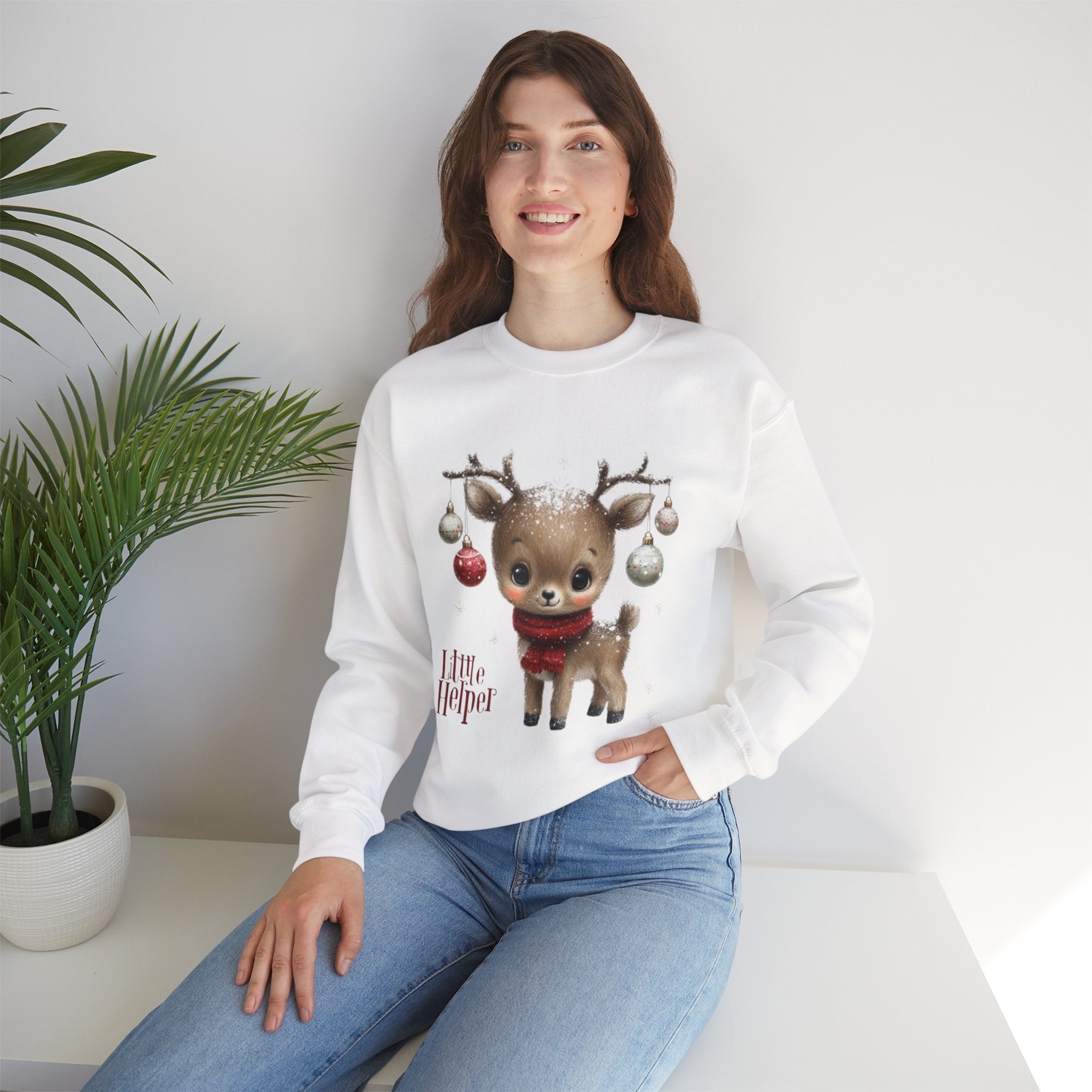 Christmas Reindeer Sweatshirt – 'Little Helper' Cute Holiday Crewneck