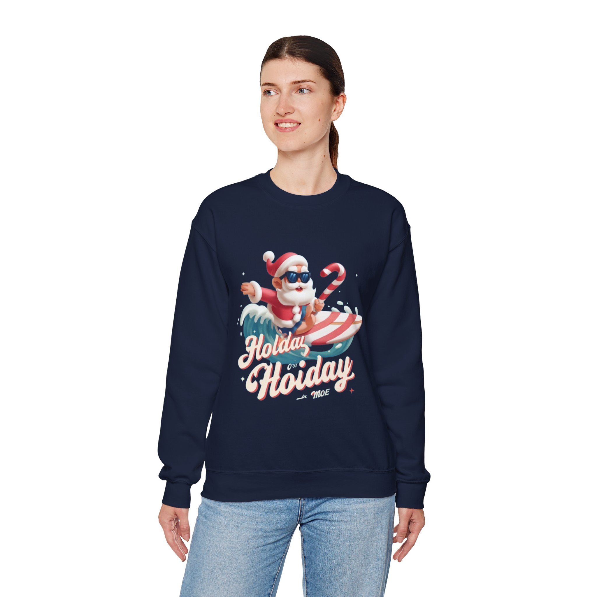 Holiday Holiday Crewneck Sweatshirt — Surfing Santa Christmas Sweatshirt