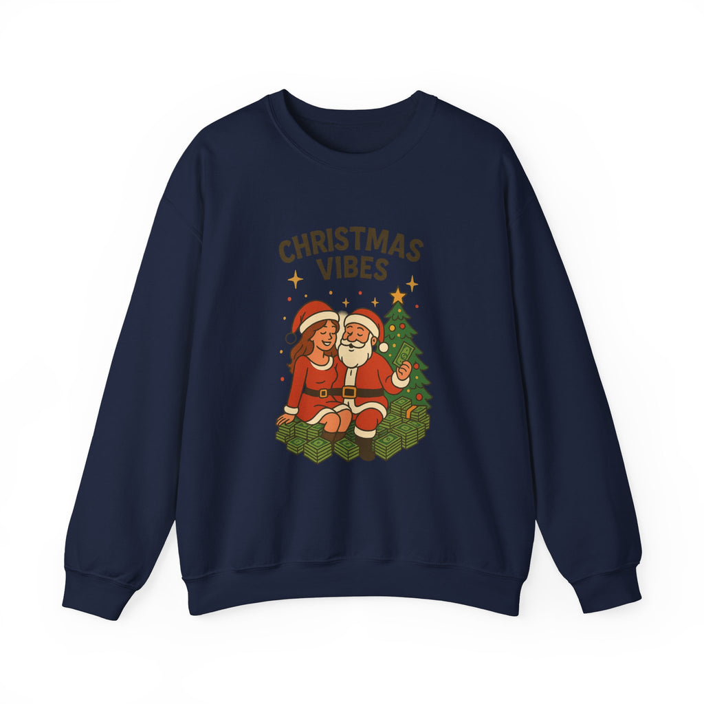 Crewneck Sweatshirt - 'Christmas Vibes' Santa & Mrs. Claus Holiday Graphic