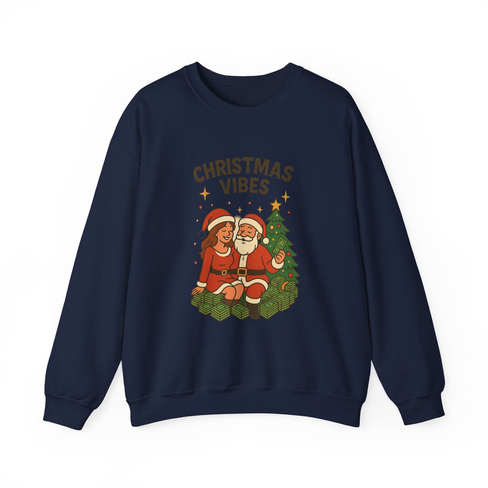 Crewneck Sweatshirt - 'Christmas Vibes' Santa & Mrs. Claus Holiday Graphic