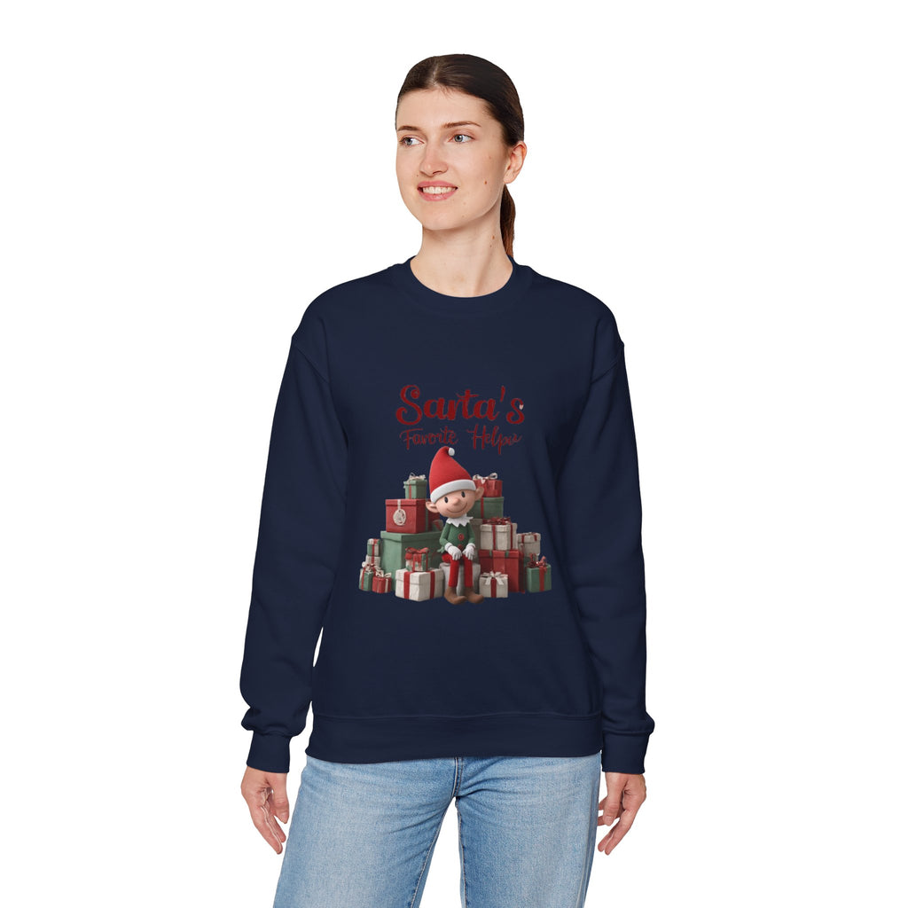 Crewneck Sweatshirt — "Santa's Favorite Helper" Elf Graphic Christmas Pullover