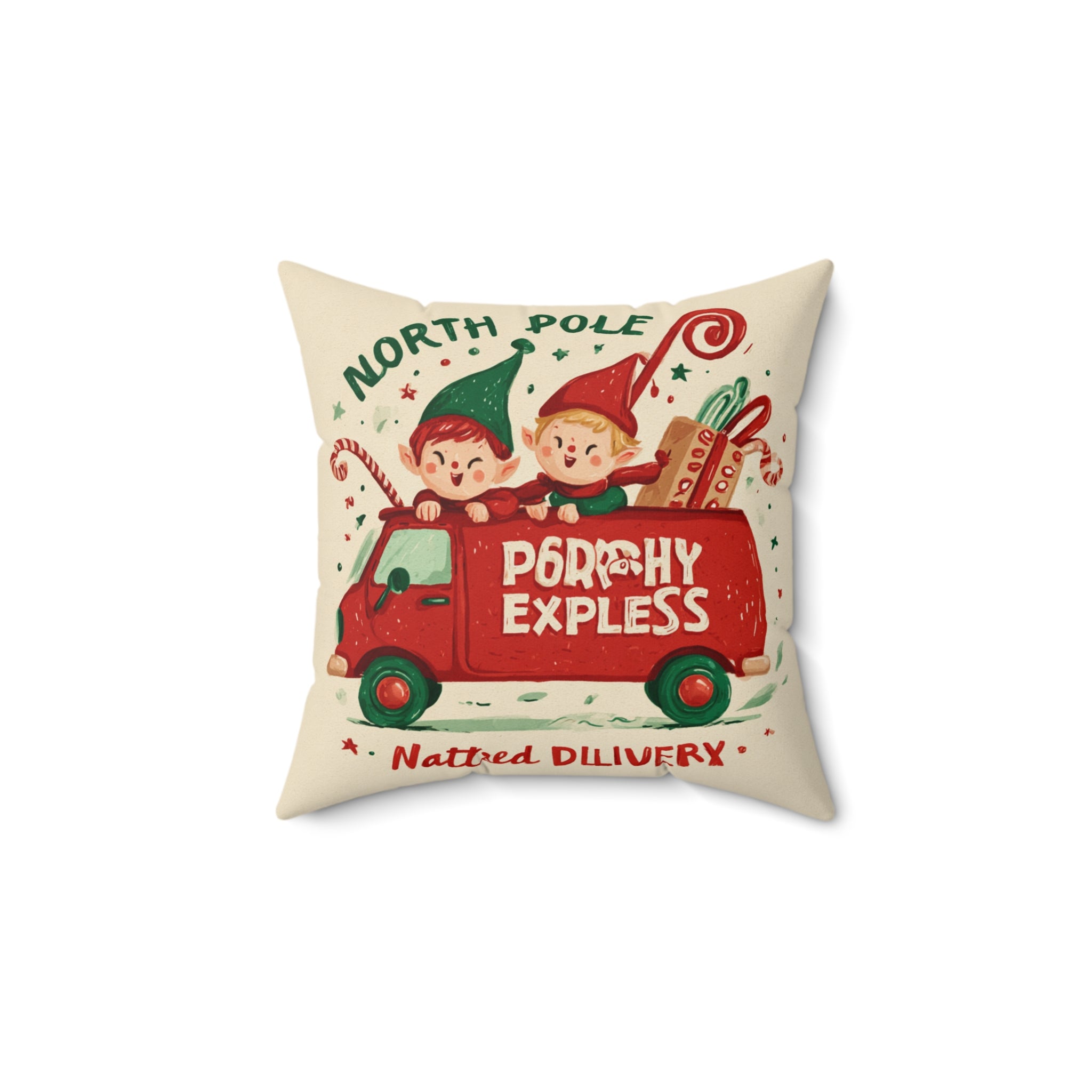 North Pole 'Delivery Express' Holiday Pillow — Elf Truck Christmas Throw Pillow