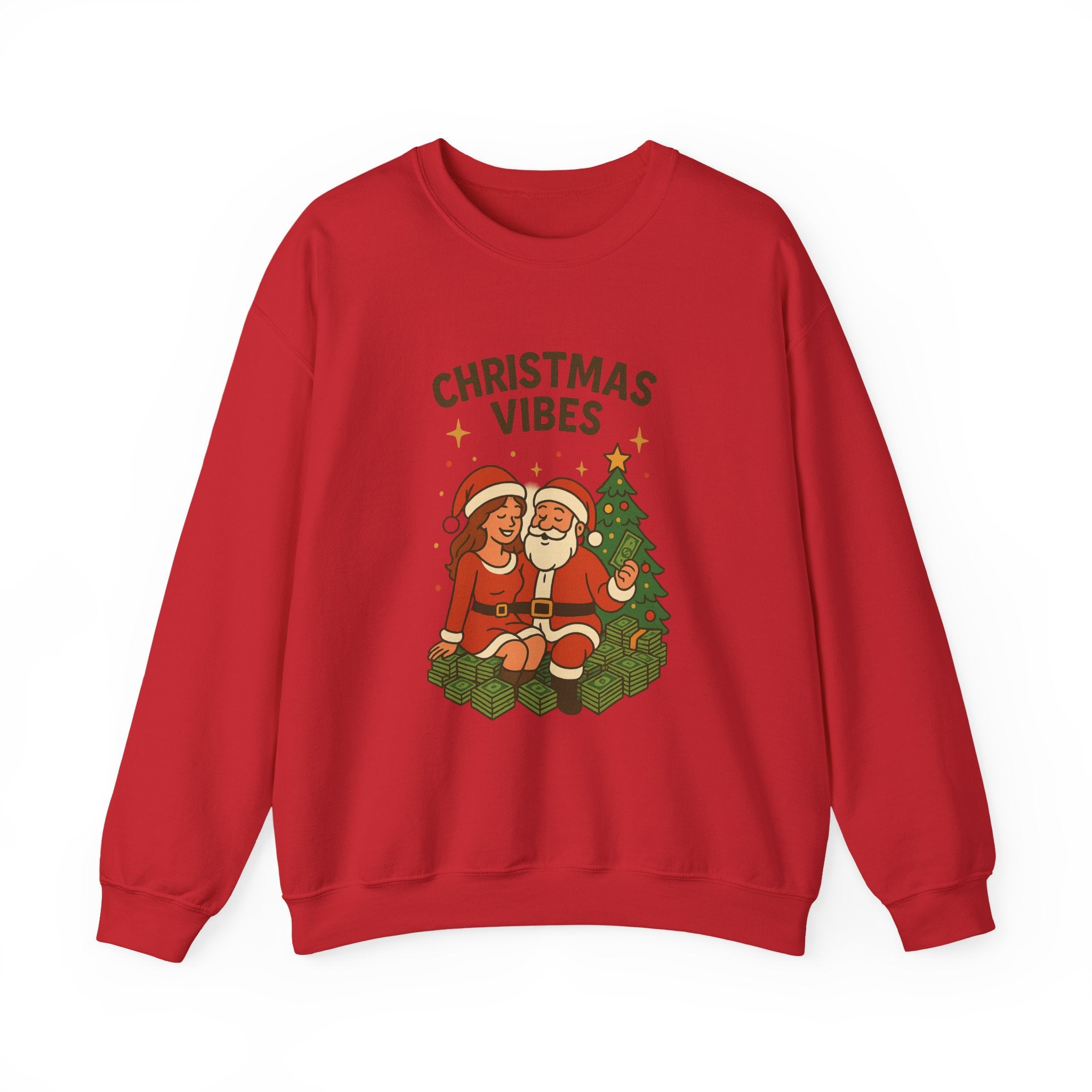 Crewneck Sweatshirt - 'Christmas Vibes' Santa & Mrs. Claus Holiday Graphic