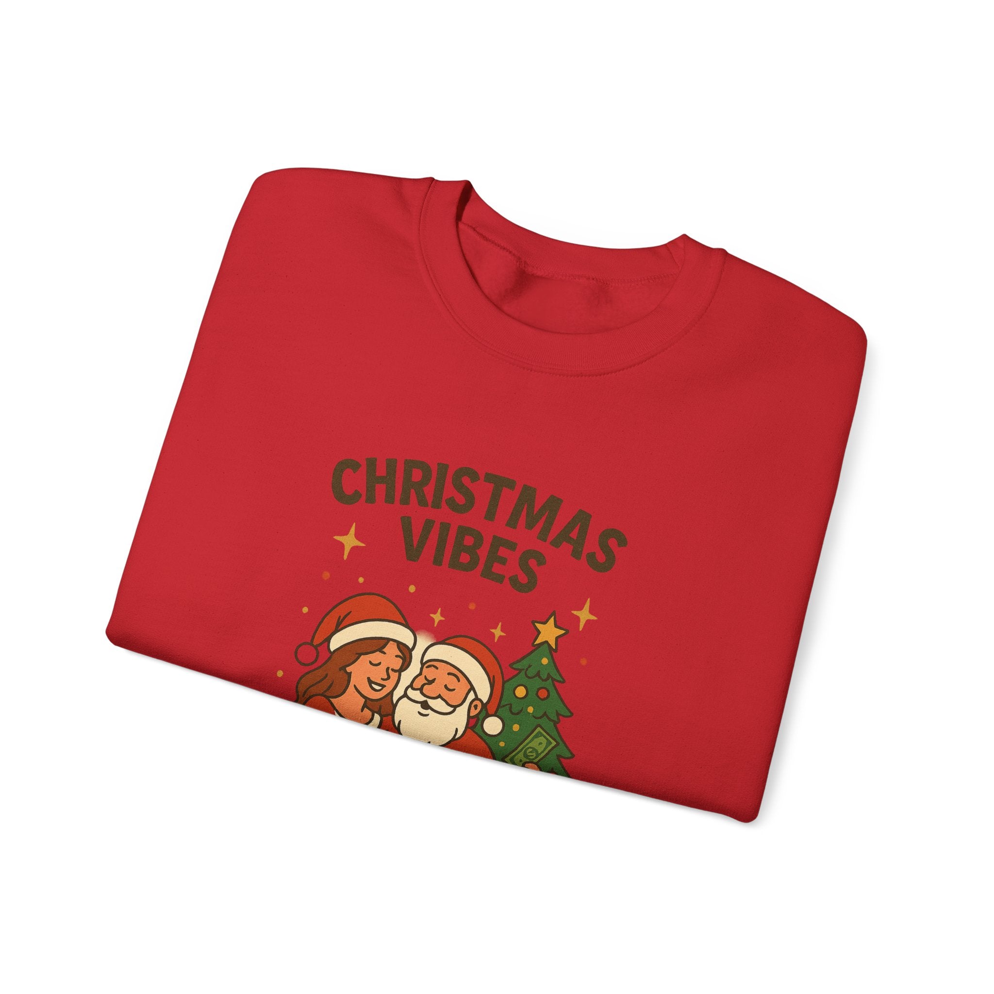 Crewneck Sweatshirt - 'Christmas Vibes' Santa & Mrs. Claus Holiday Graphic