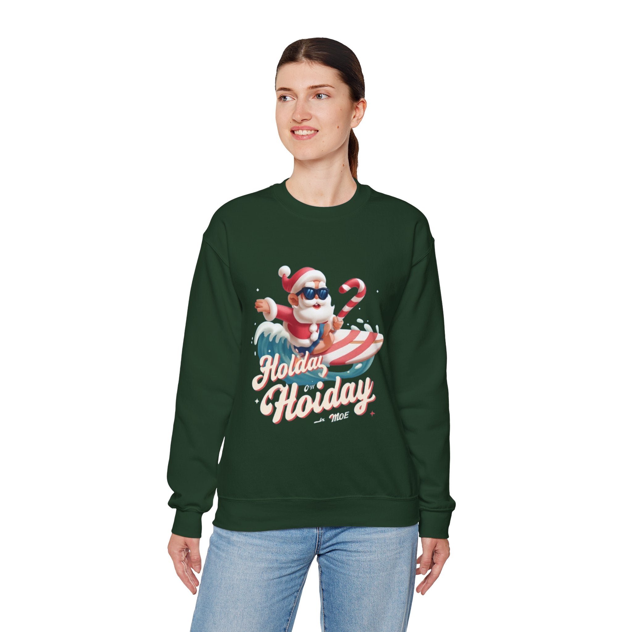 Holiday Holiday Crewneck Sweatshirt — Surfing Santa Christmas Sweatshirt