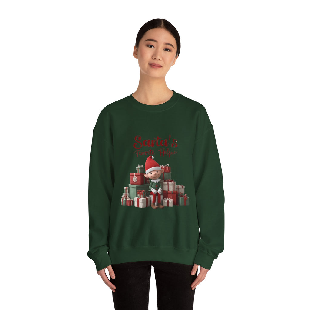 Crewneck Sweatshirt — "Santa's Favorite Helper" Elf Graphic Christmas Pullover