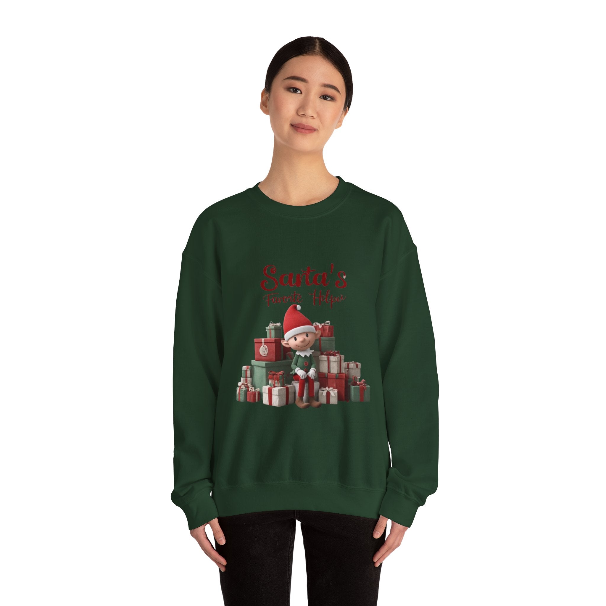 Crewneck Sweatshirt — "Santa's Favorite Helper" Elf Graphic Christmas Pullover