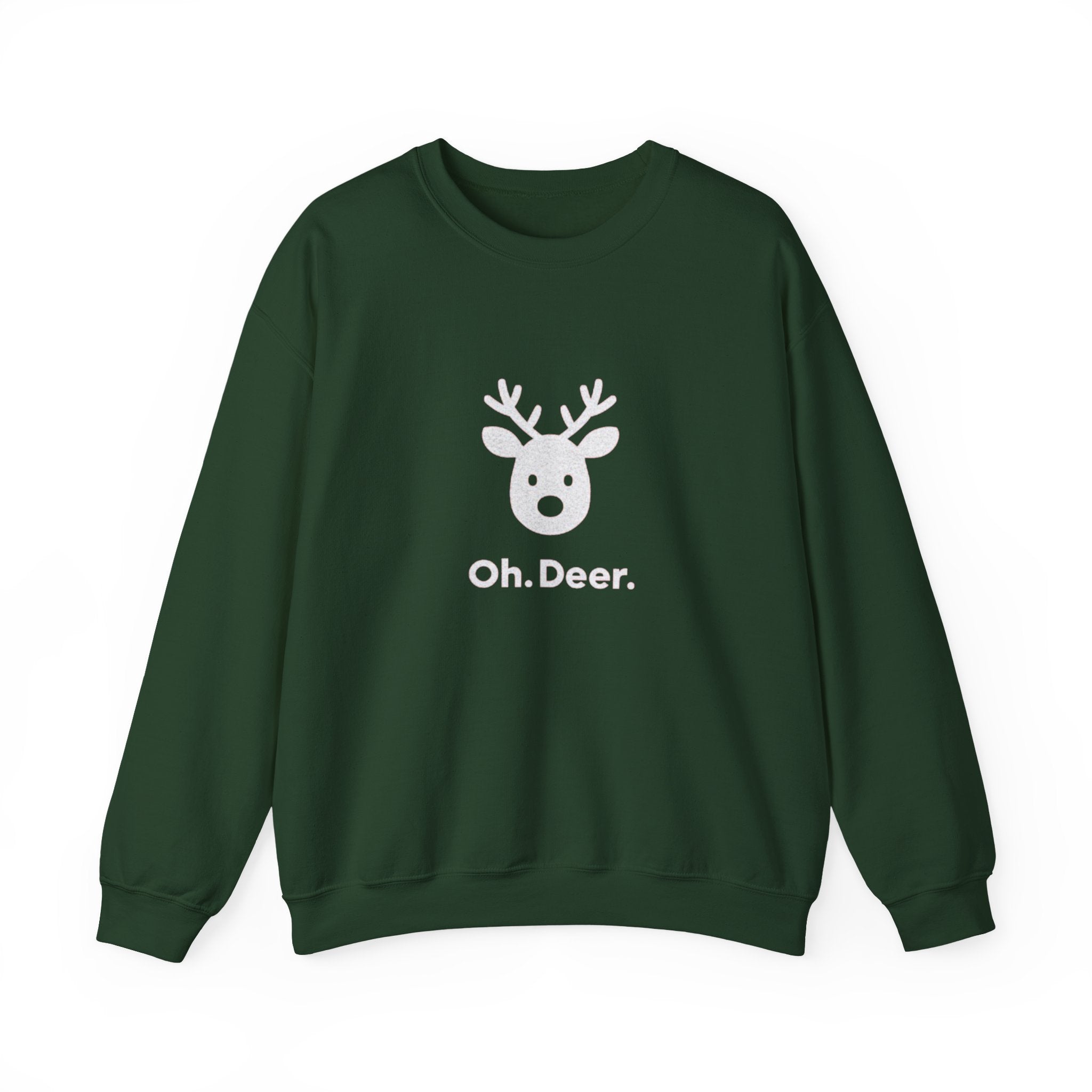Crewneck Sweatshirt — Subtle ‘Oh Deer.’ Reindeer Graphic Holiday Pullover