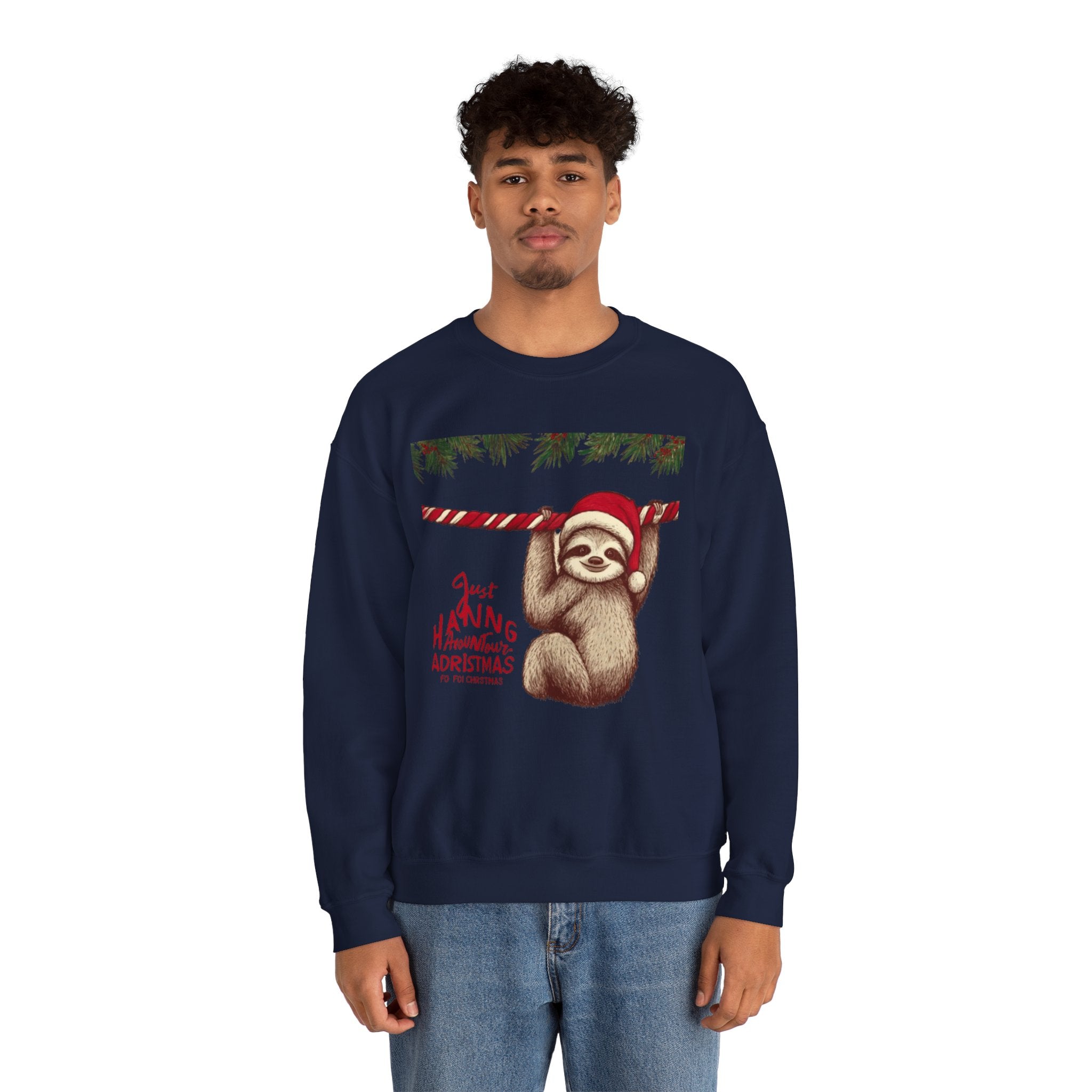 Christmas Sloth Crewneck Sweatshirt – "Just Hanging with My Advent-Christmas" Holiday Sweatshirt