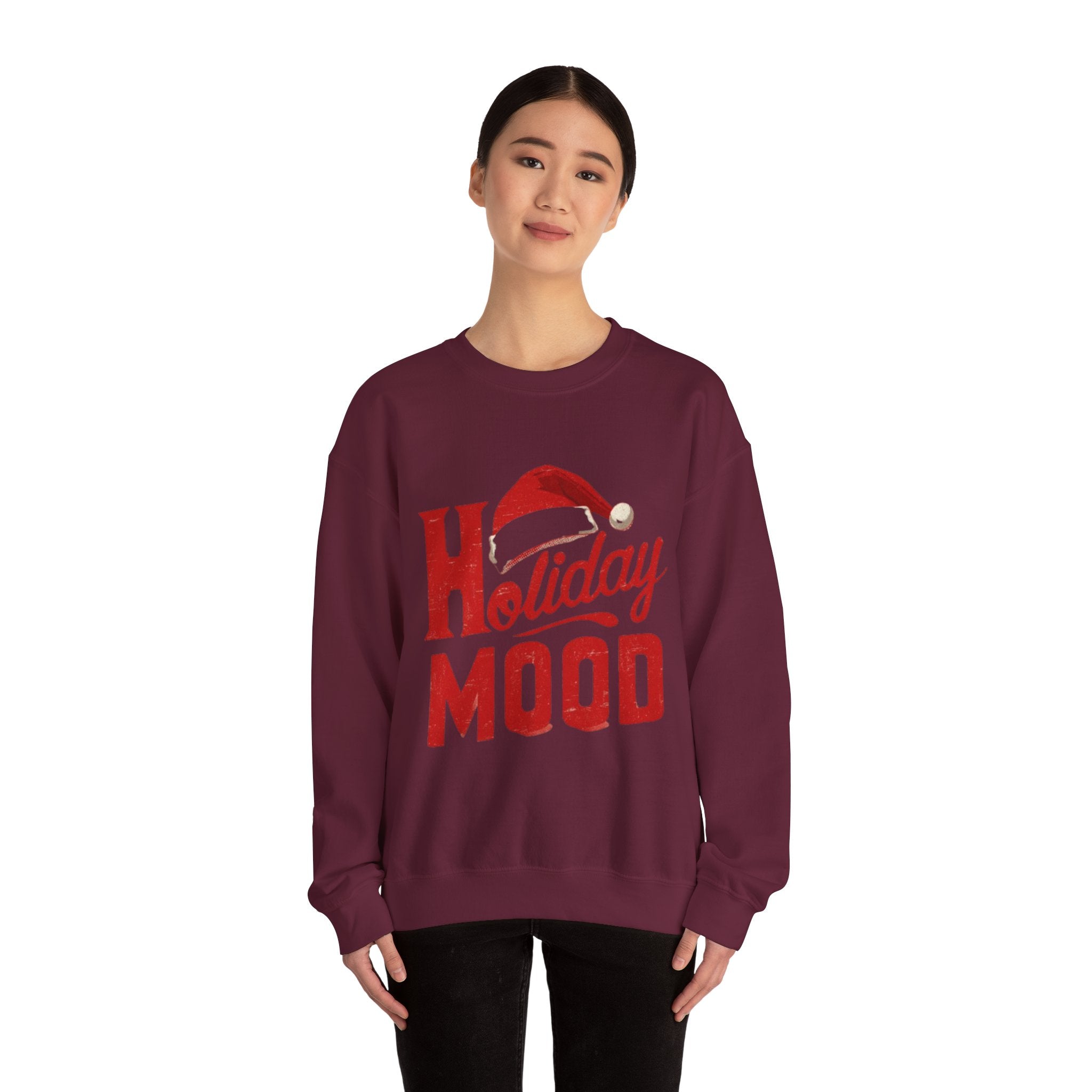 Holiday Mood Sweatshirt – Festive Santa Hat Christmas Crewneck