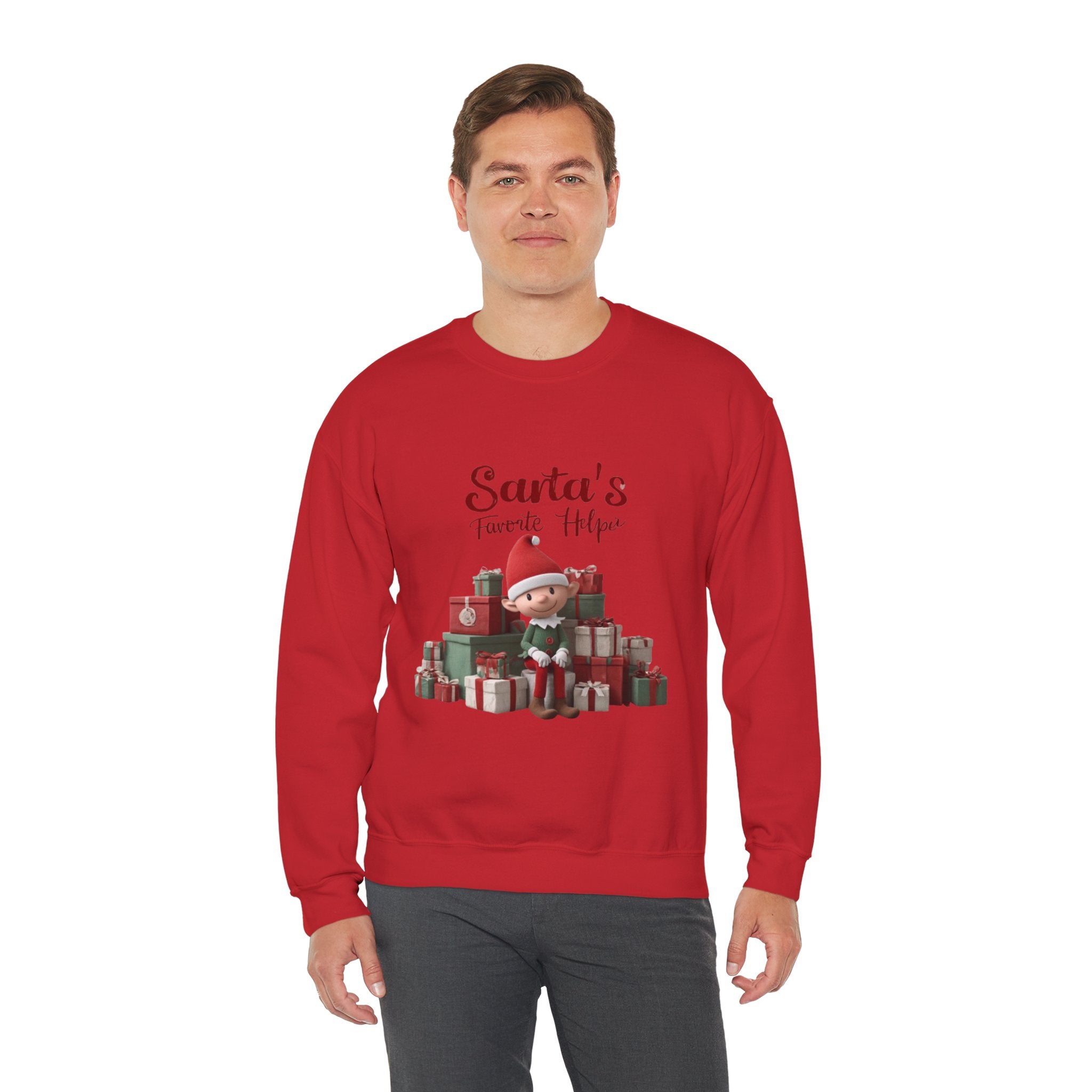 Crewneck Sweatshirt — "Santa's Favorite Helper" Elf Graphic Christmas Pullover