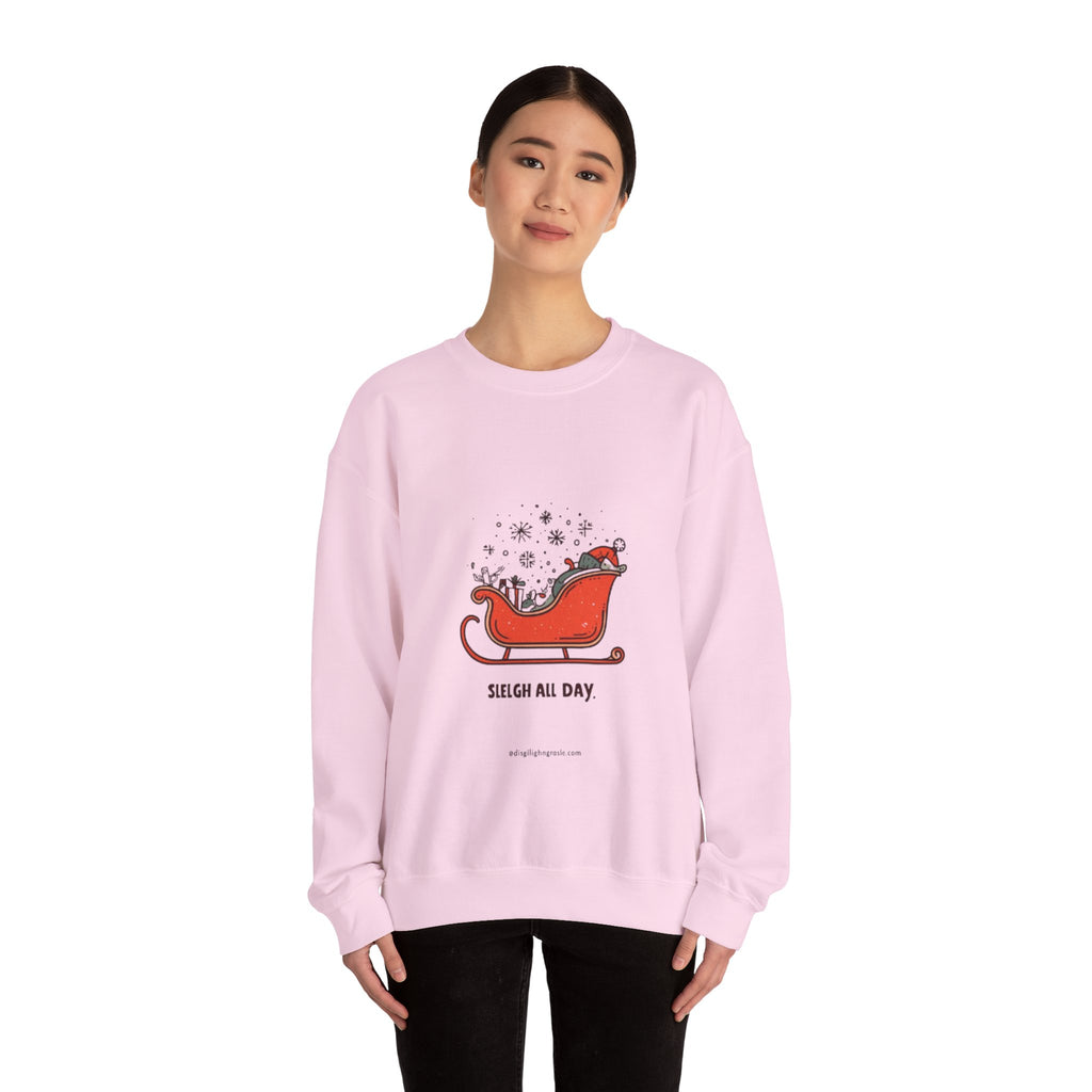 Sweatshirt - 'Sleigh All Day' Red Santa Sleigh Christmas Crewneck