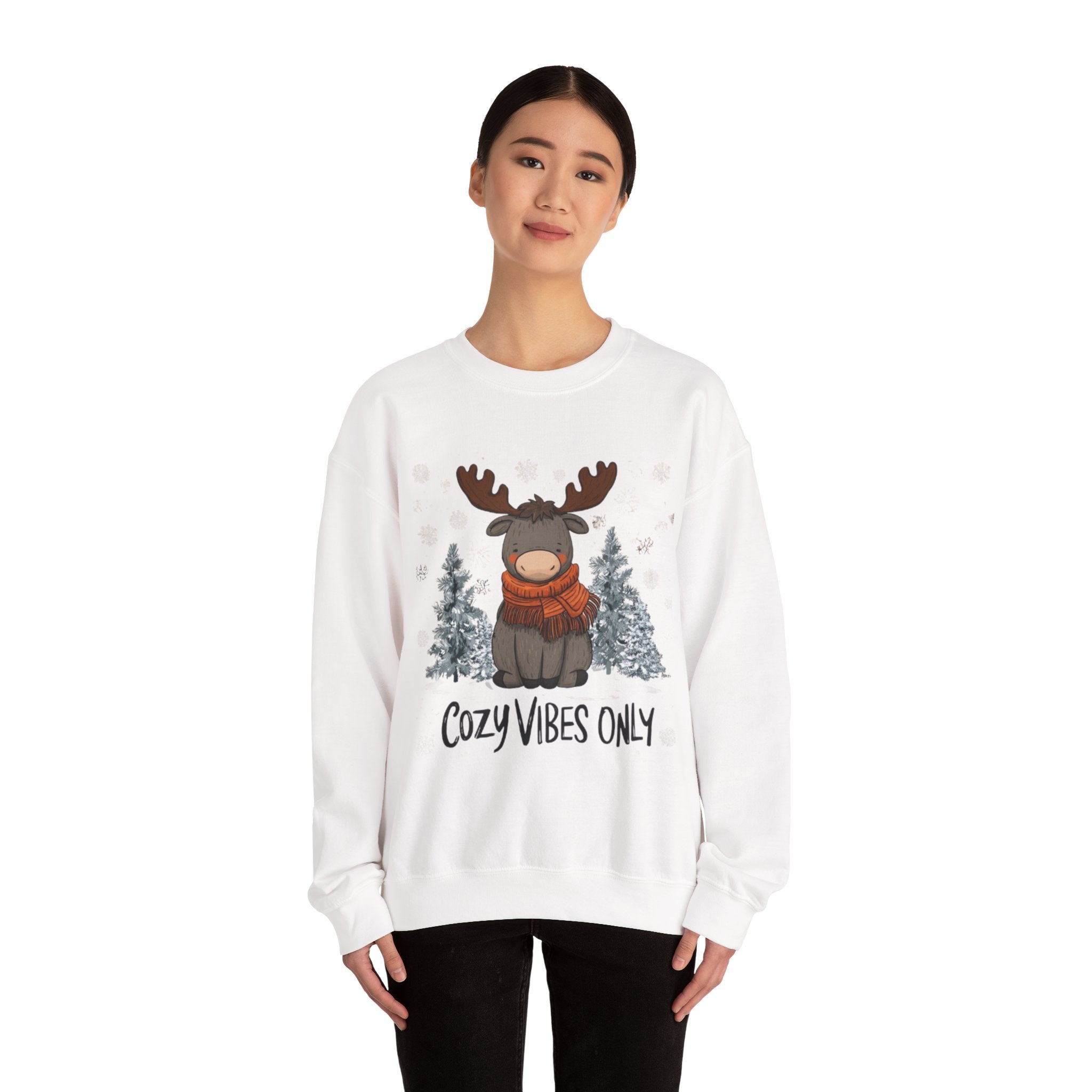 Cozy Vibes Only Sweatshirt — Cute Winter Moose Crewneck